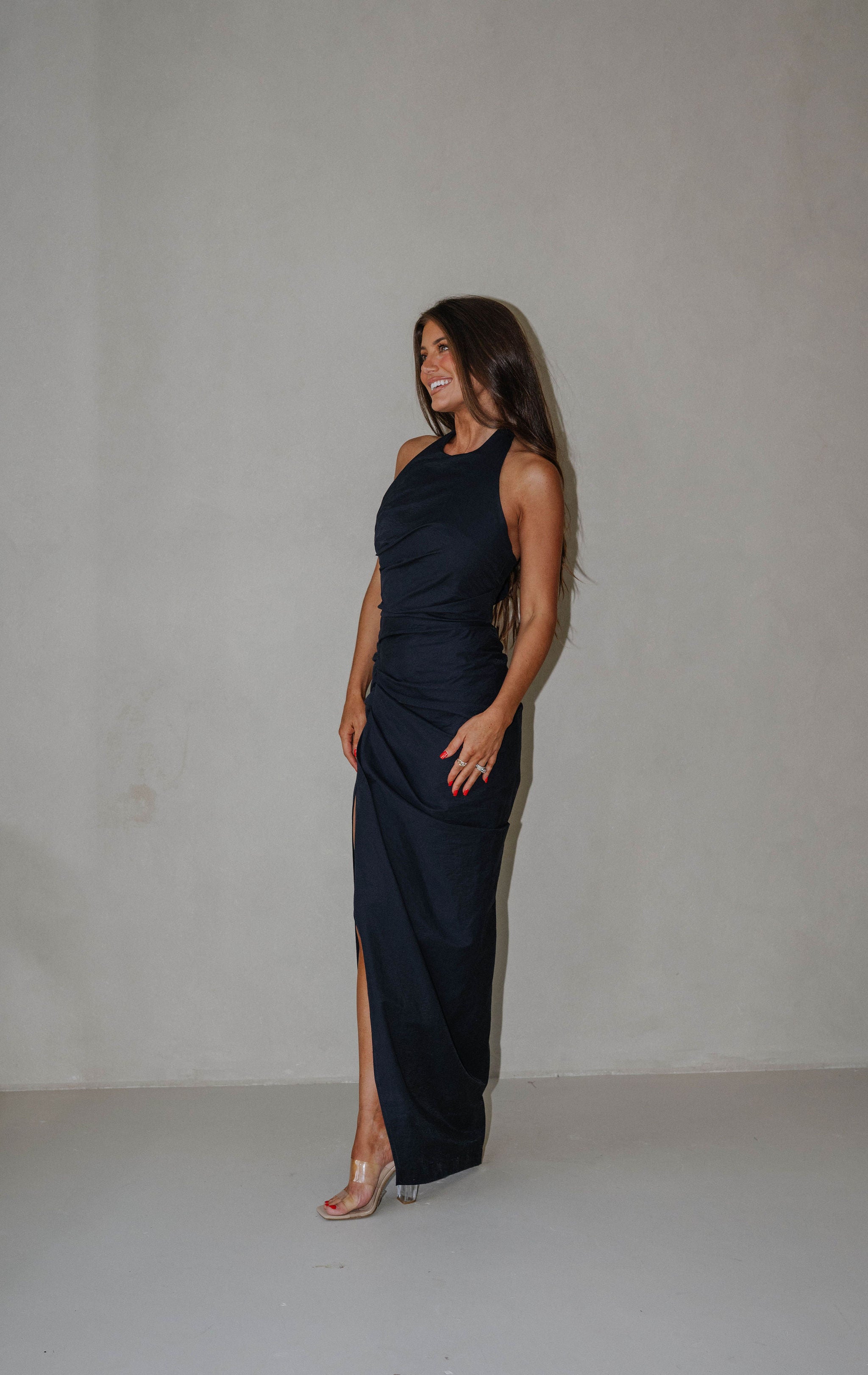 Sophia Ruched Maxi Dress-Navy