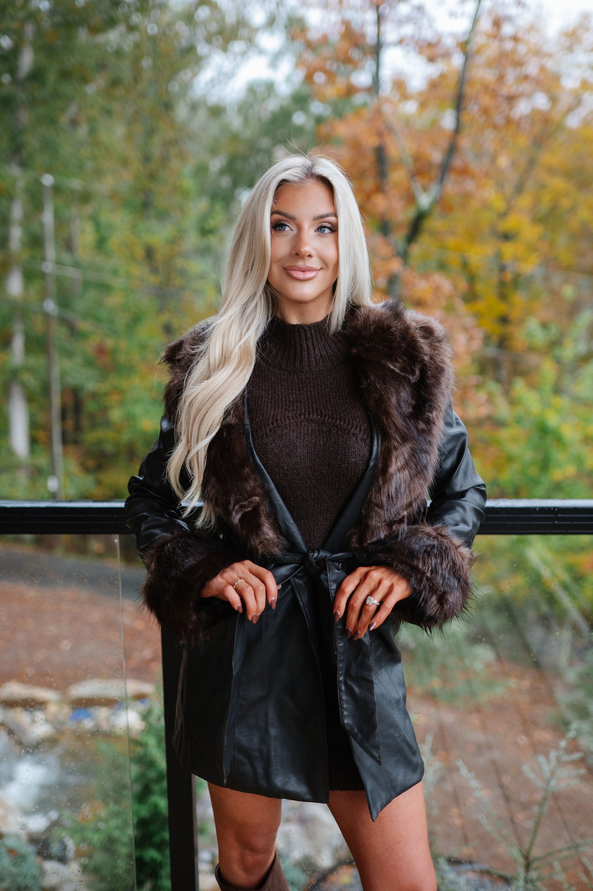 Ester Leather Fur Coat-Dark Brown