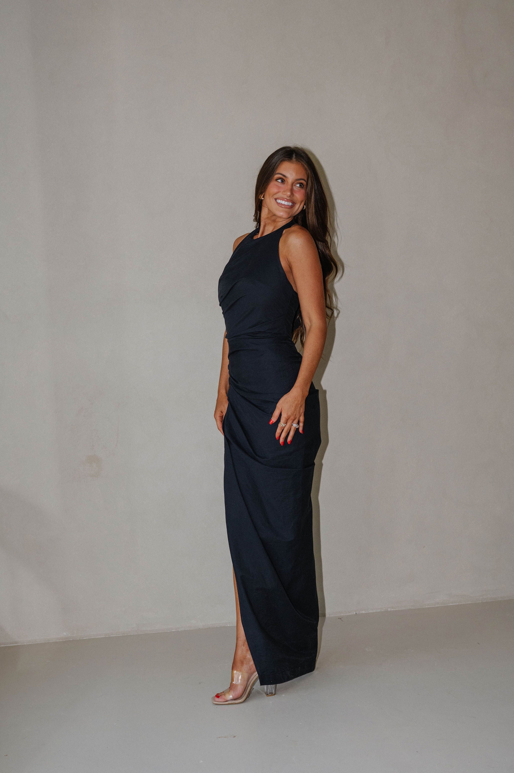 Sophia Ruched Maxi Dress-Navy