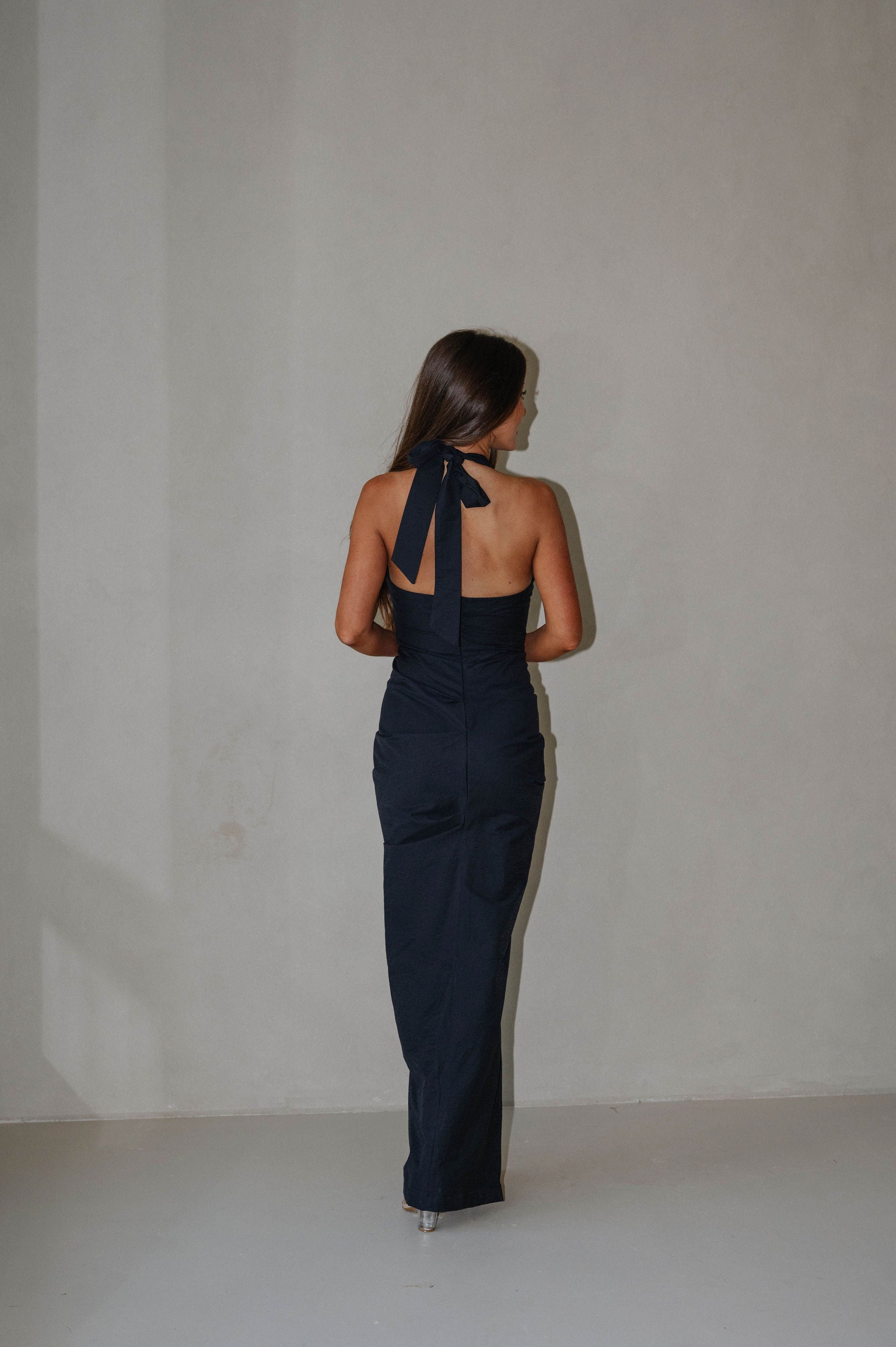 Sophia Ruched Maxi Dress-Navy