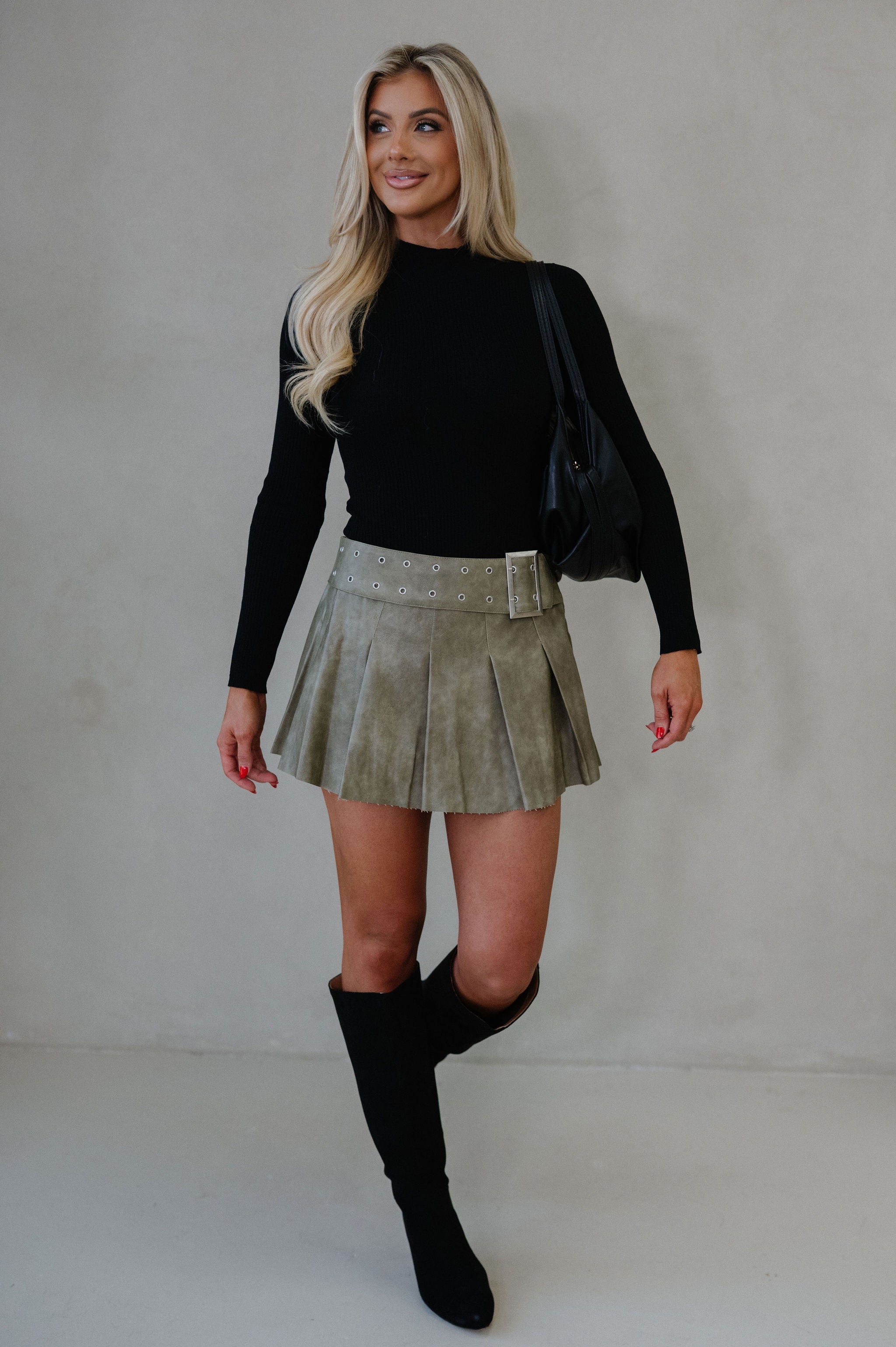 Maxwell Leather Skirt-Khaki