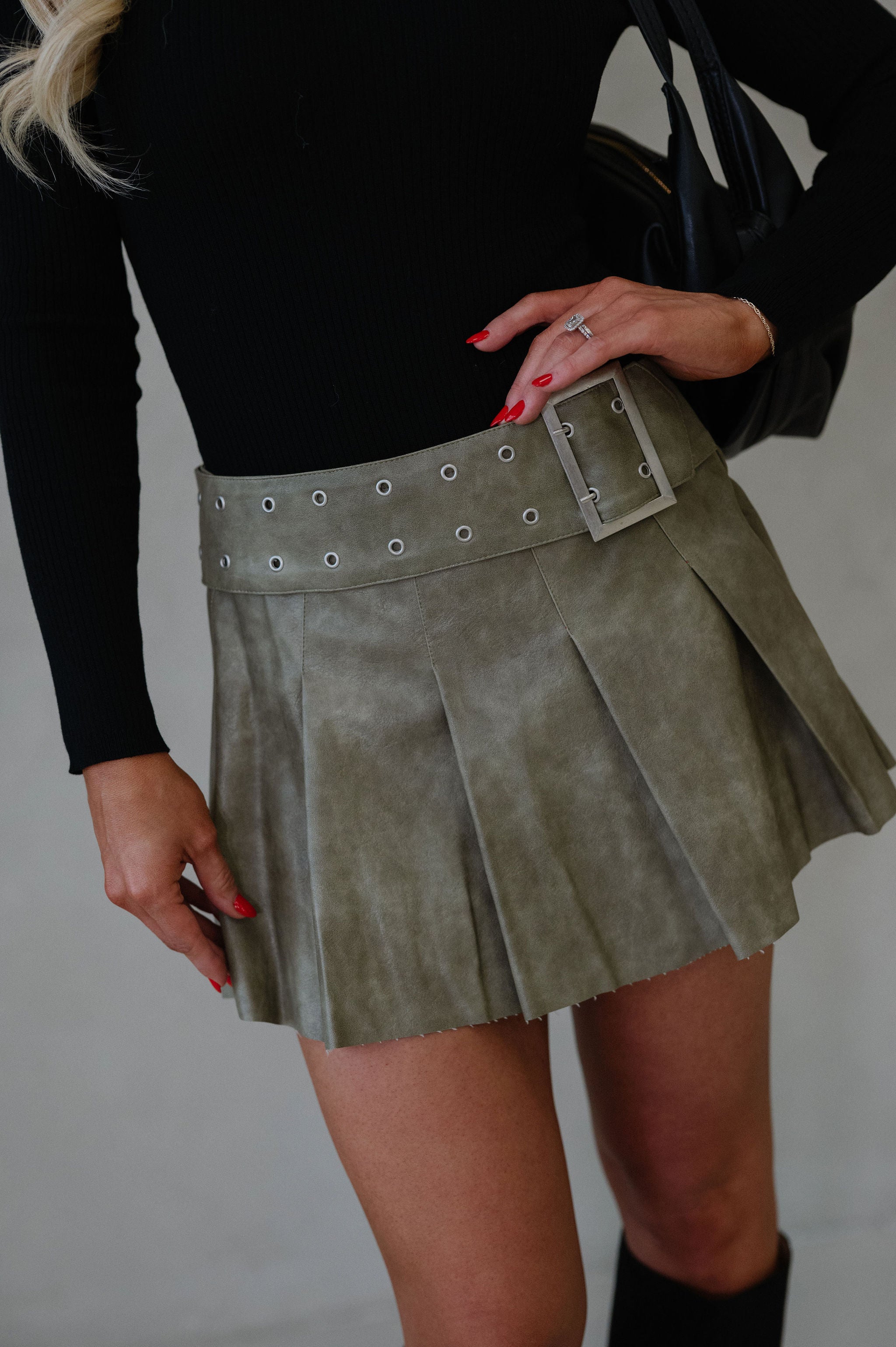 Maxwell Leather Skirt-Khaki