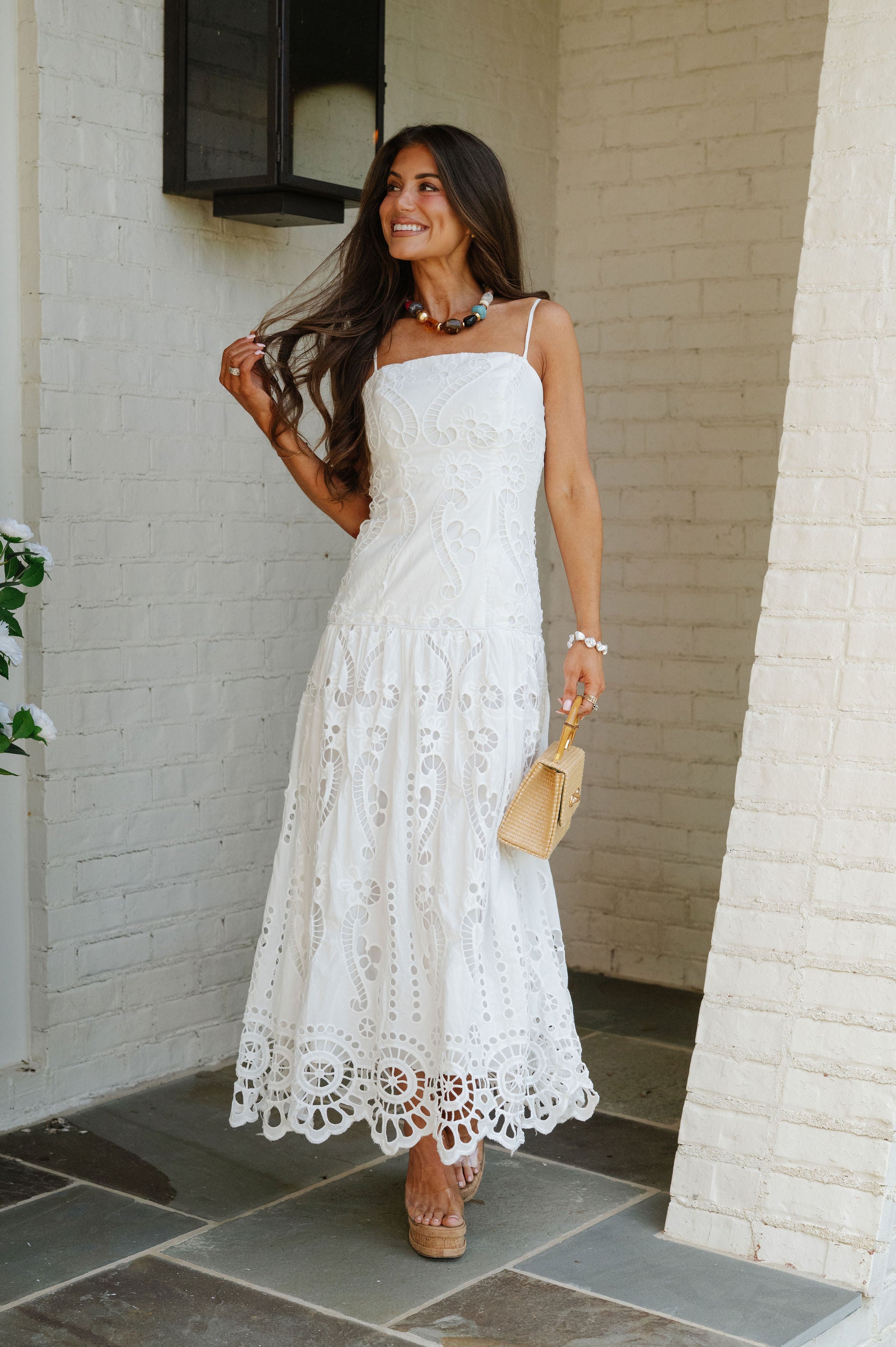 Jessie Scalloped Maxi Dress-White