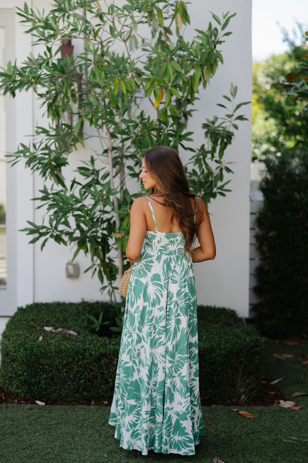 Palm Printed Maxi Dress-Off White/Green