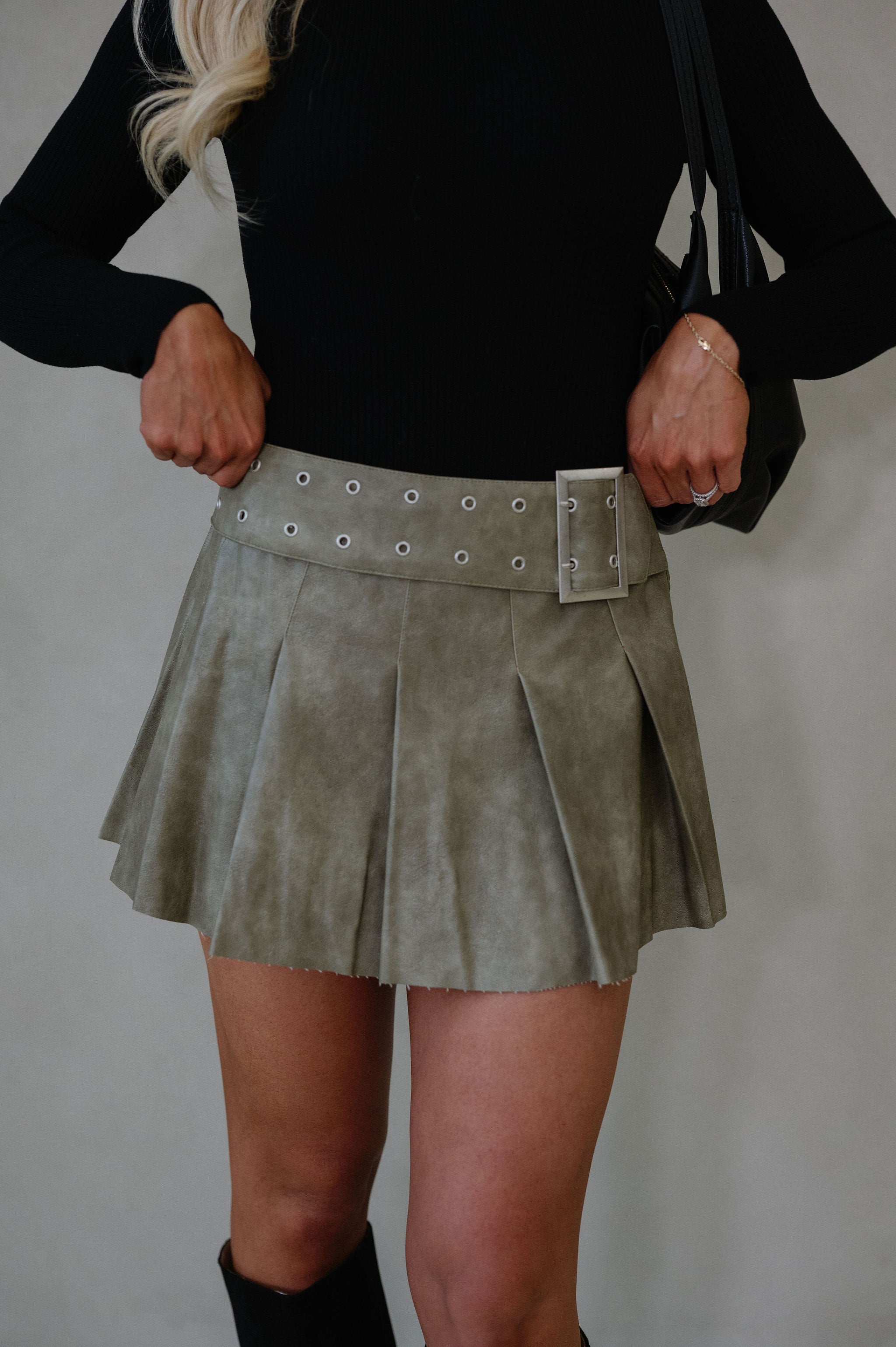 Maxwell Leather Skirt-Khaki