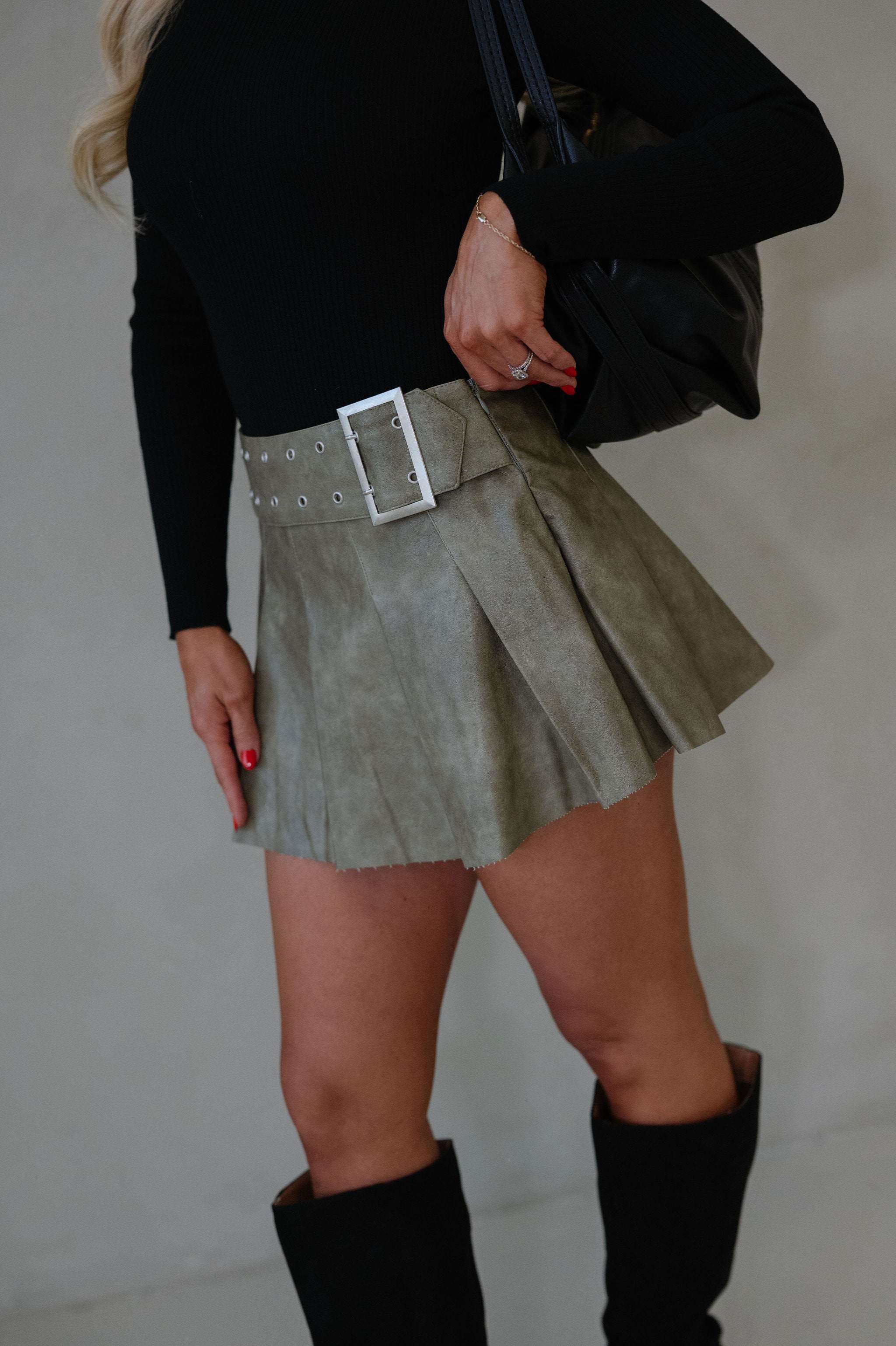 Maxwell Leather Skirt-Khaki