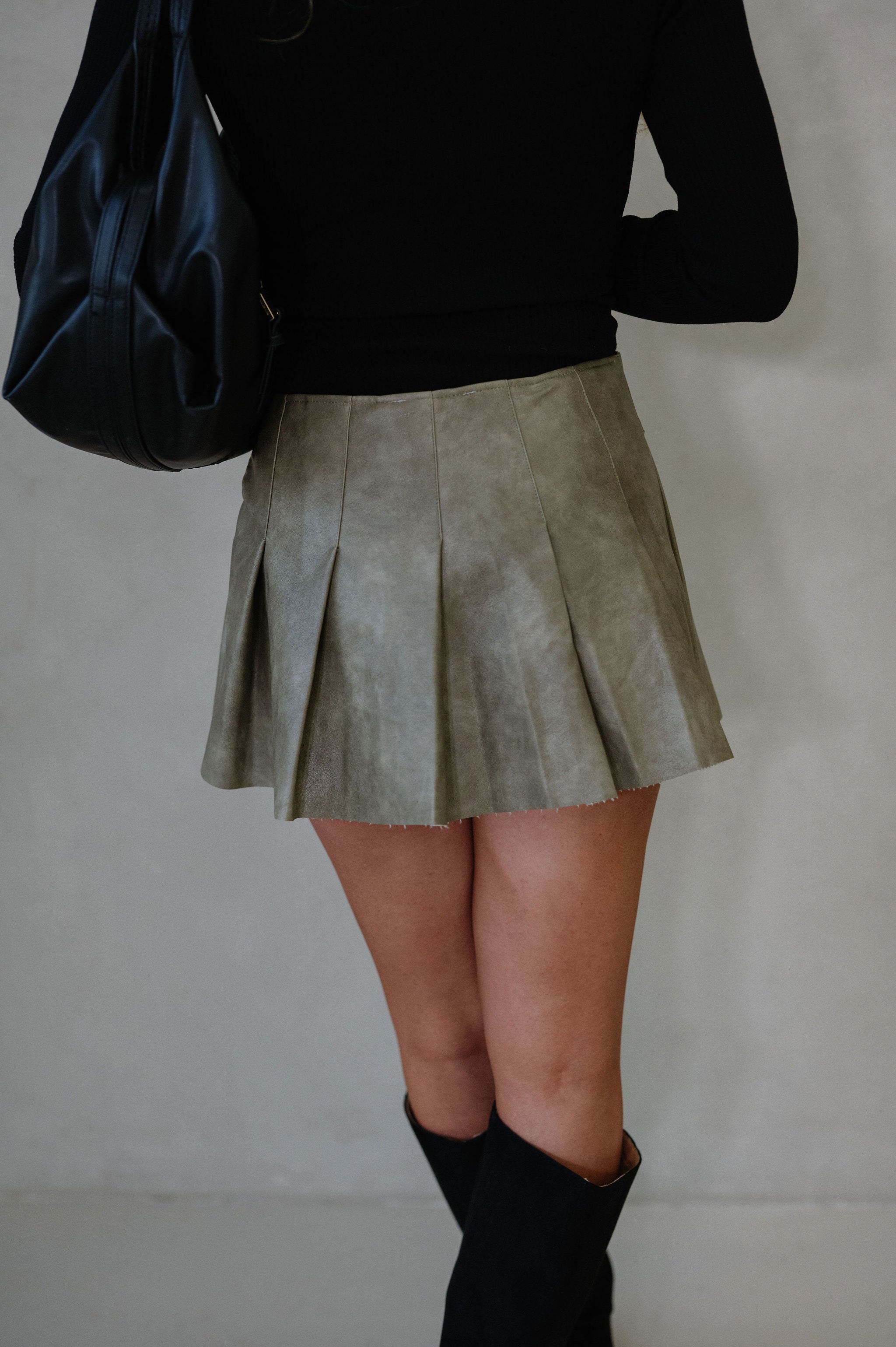 Maxwell Leather Skirt-Khaki