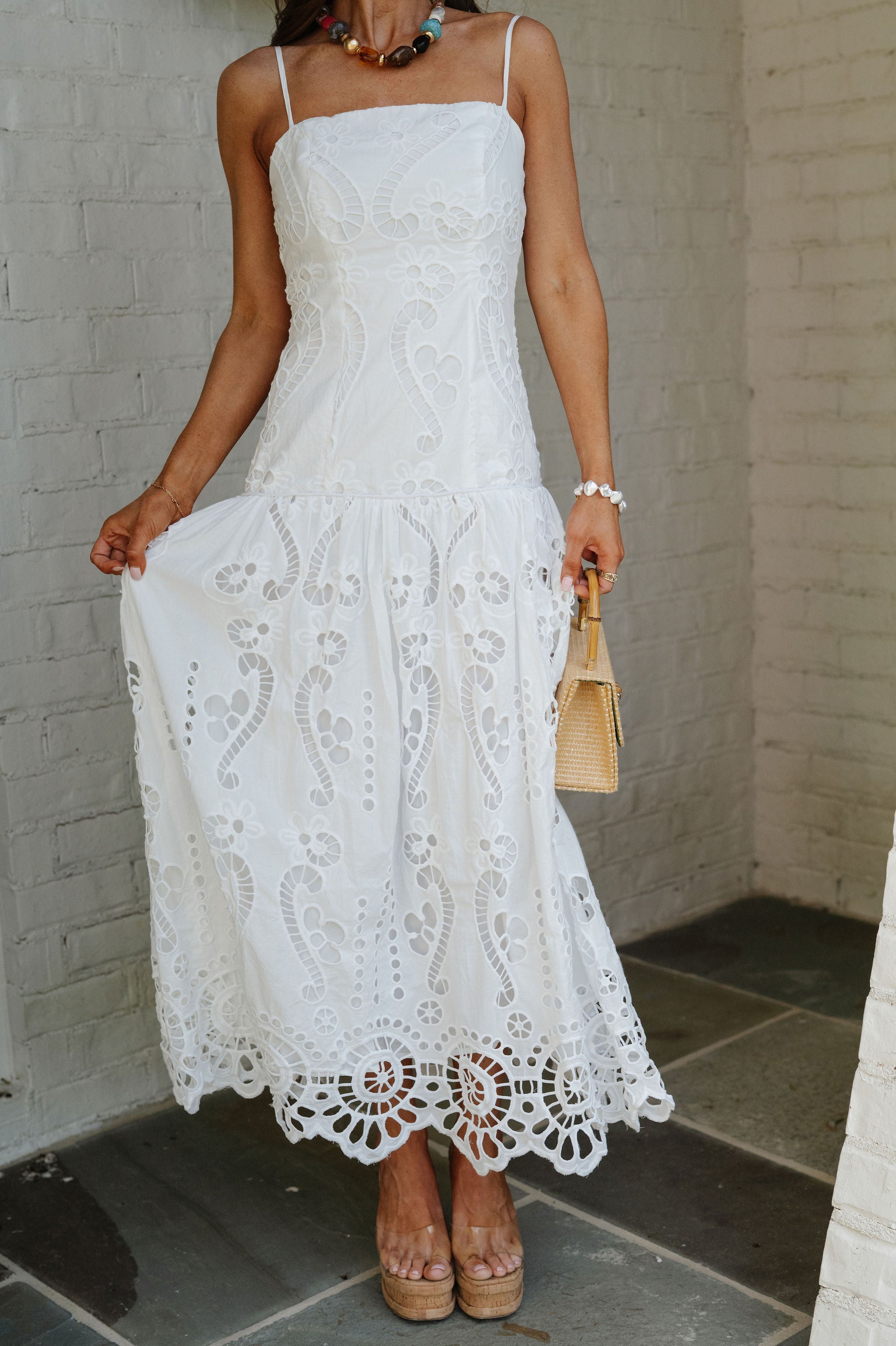 Jessie Scalloped Maxi Dress-White