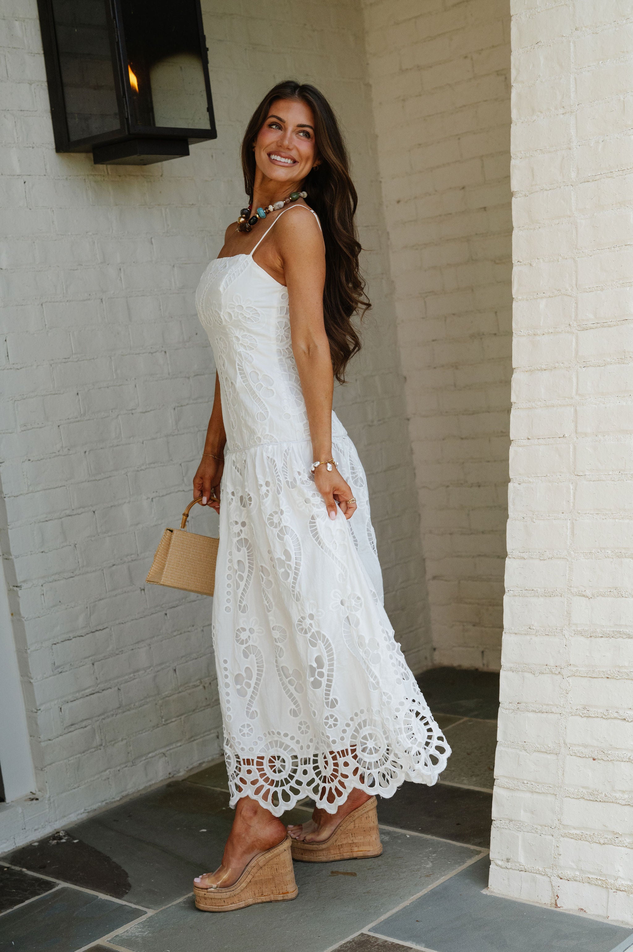 Jessie Scalloped Maxi Dress-White