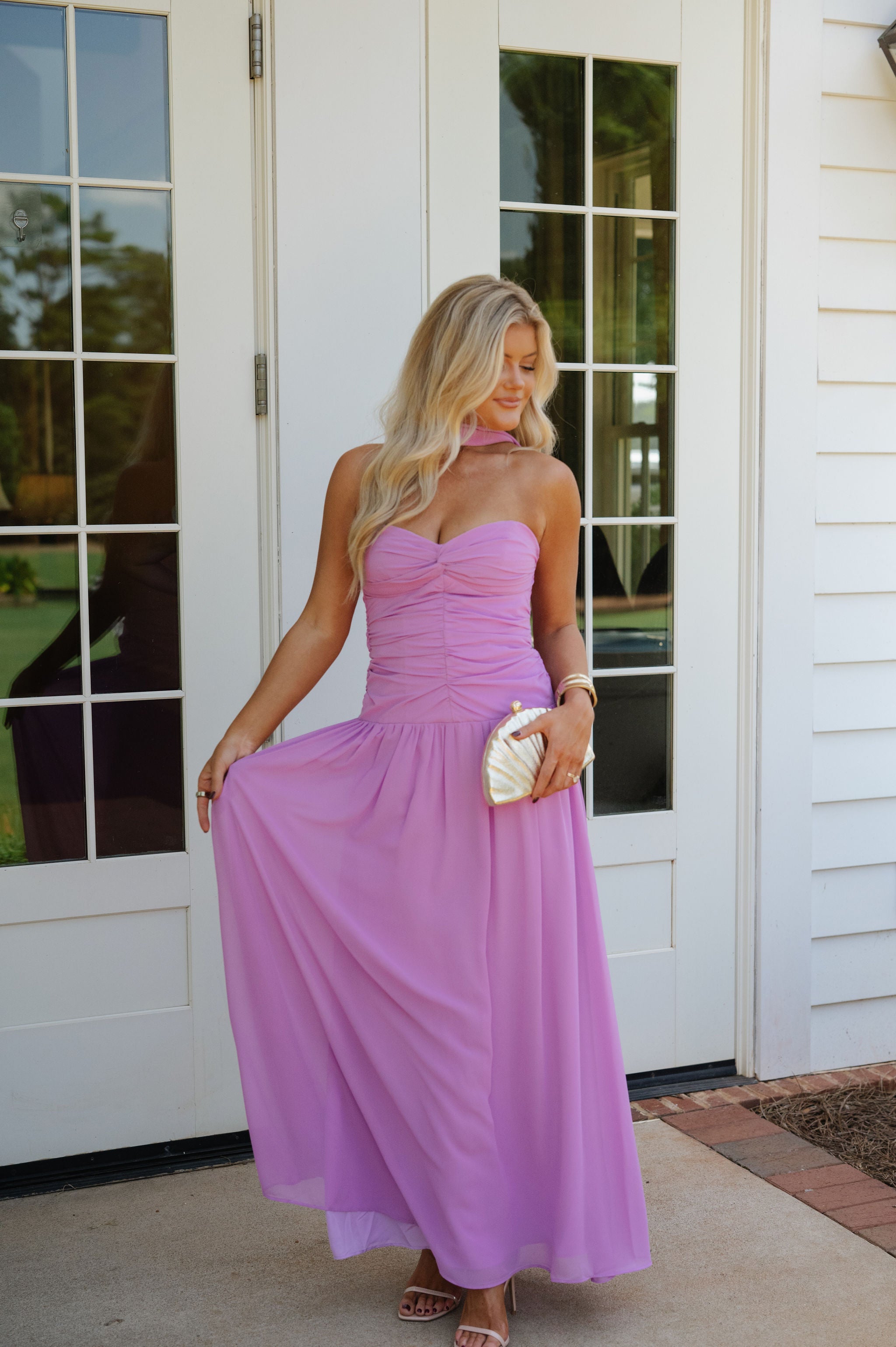Flora Ruched Maxi Dress- Lilac