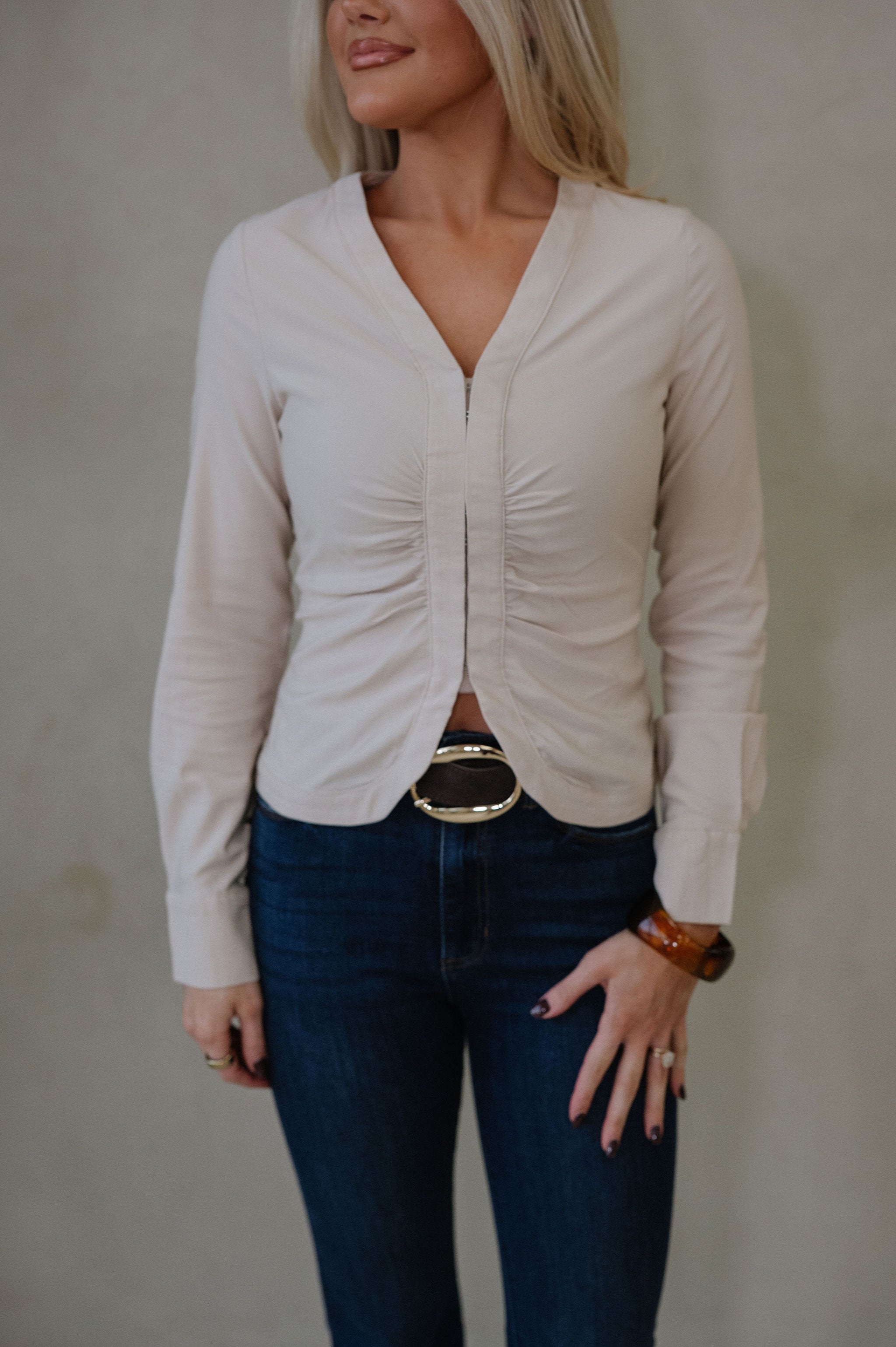 Charlotte Shirred Top-Ecru