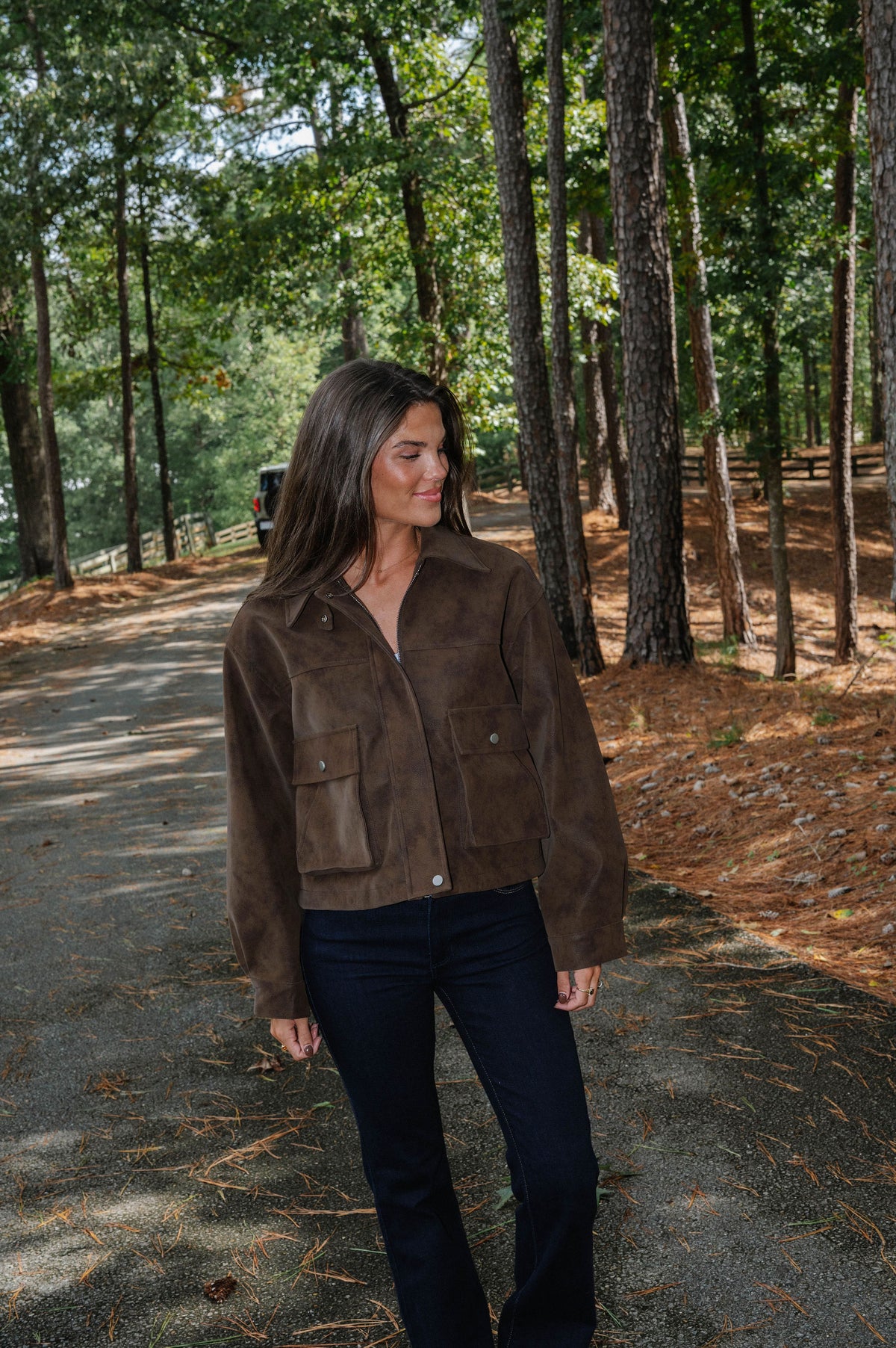 Scarlett Suede Bomber Jacket-Brown