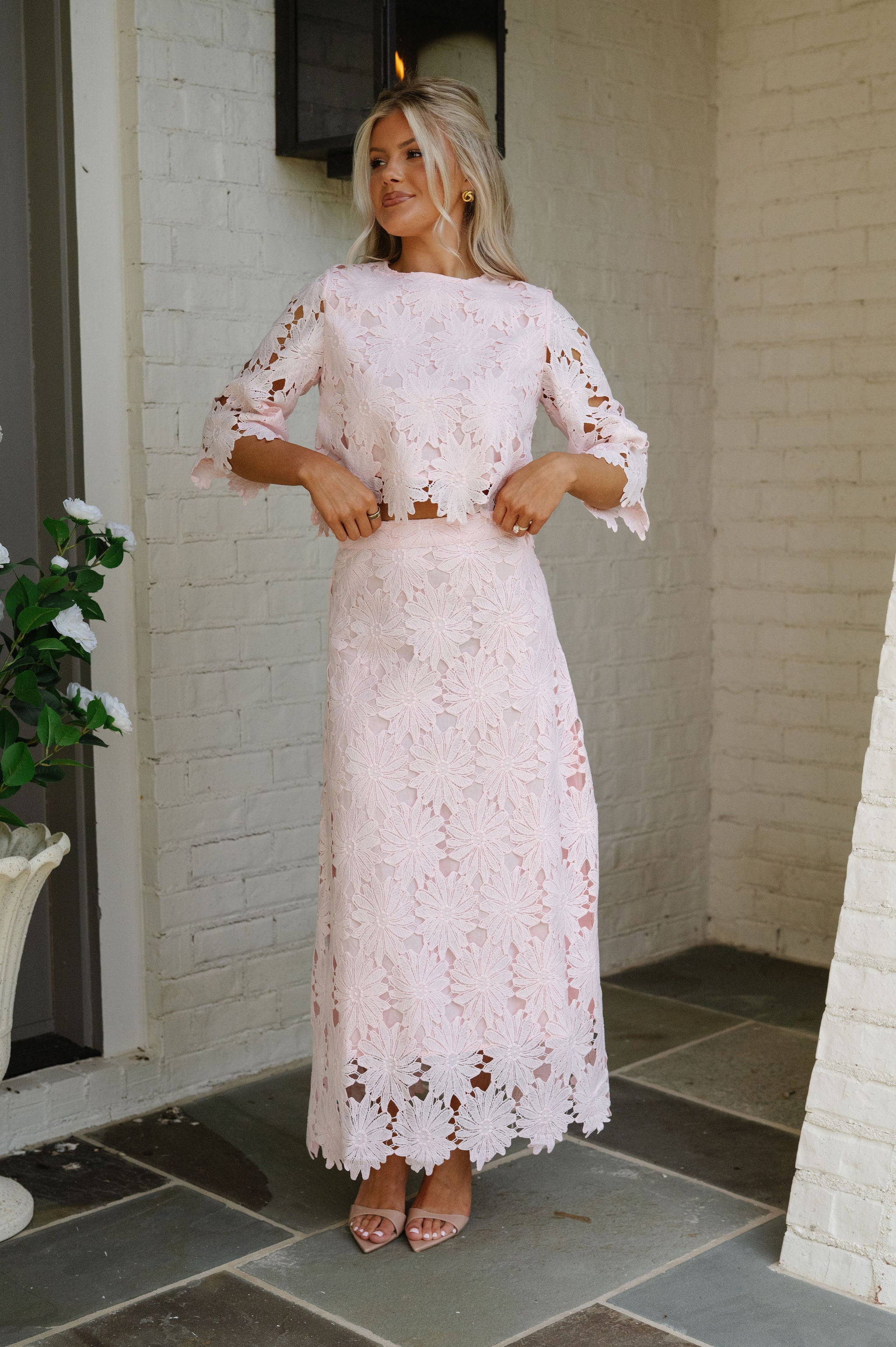 Ally Lace Maxi Skirt Set- Baby Pink