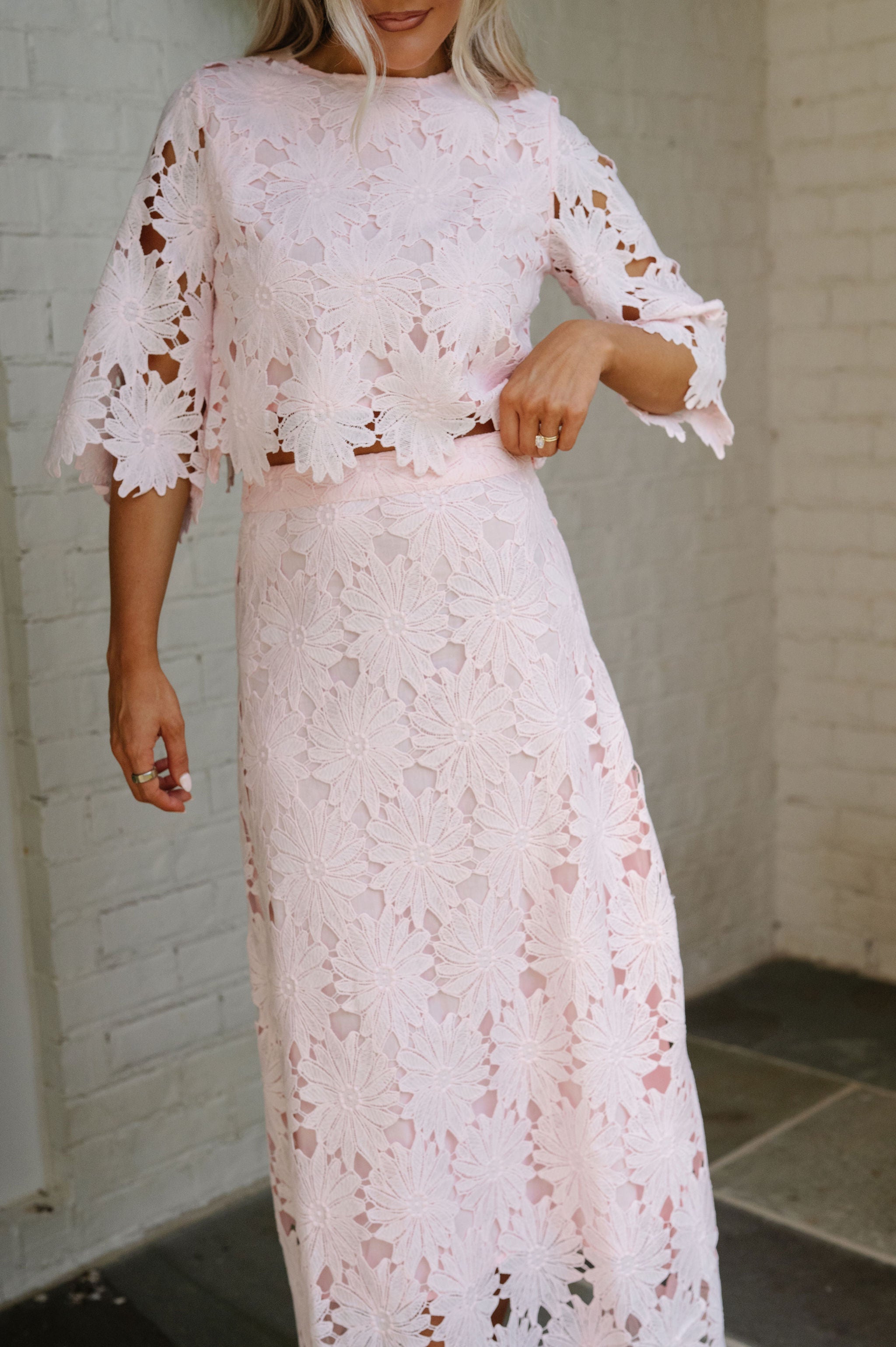 Ally Lace Maxi Skirt Set- Baby Pink