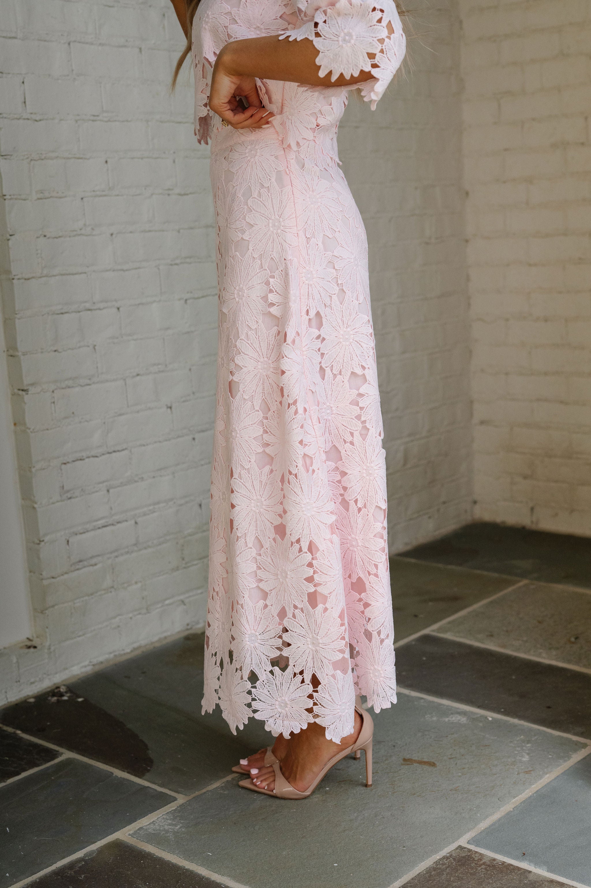 Ally Lace Maxi Skirt Set- Baby Pink