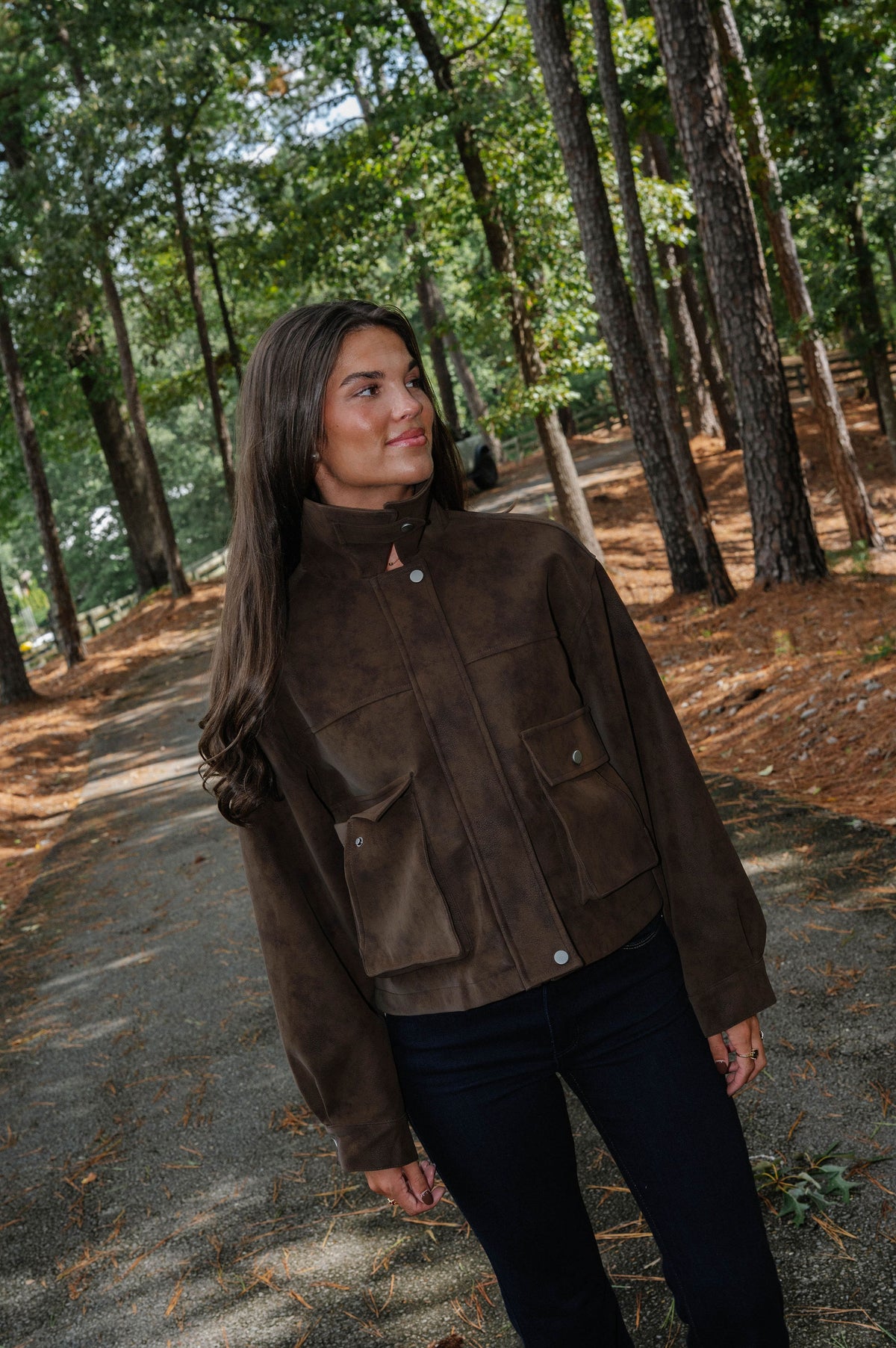 Scarlett Suede Bomber Jacket-Brown