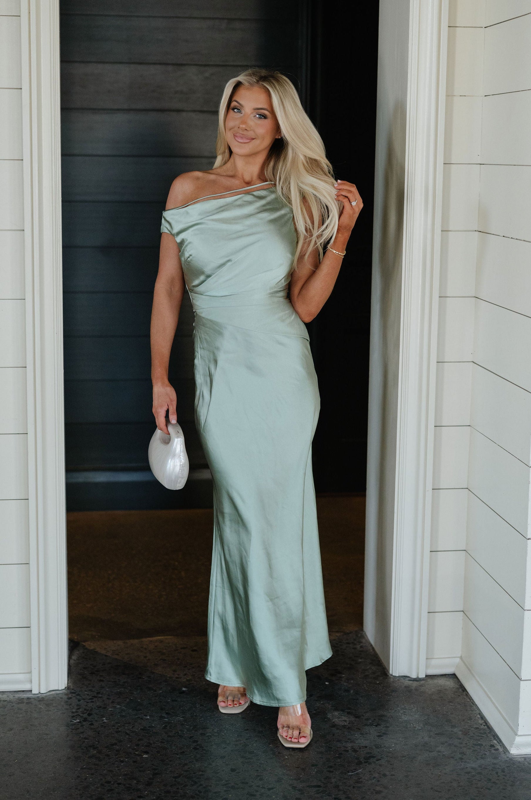 Rue Metallic Satin Dress-Sage