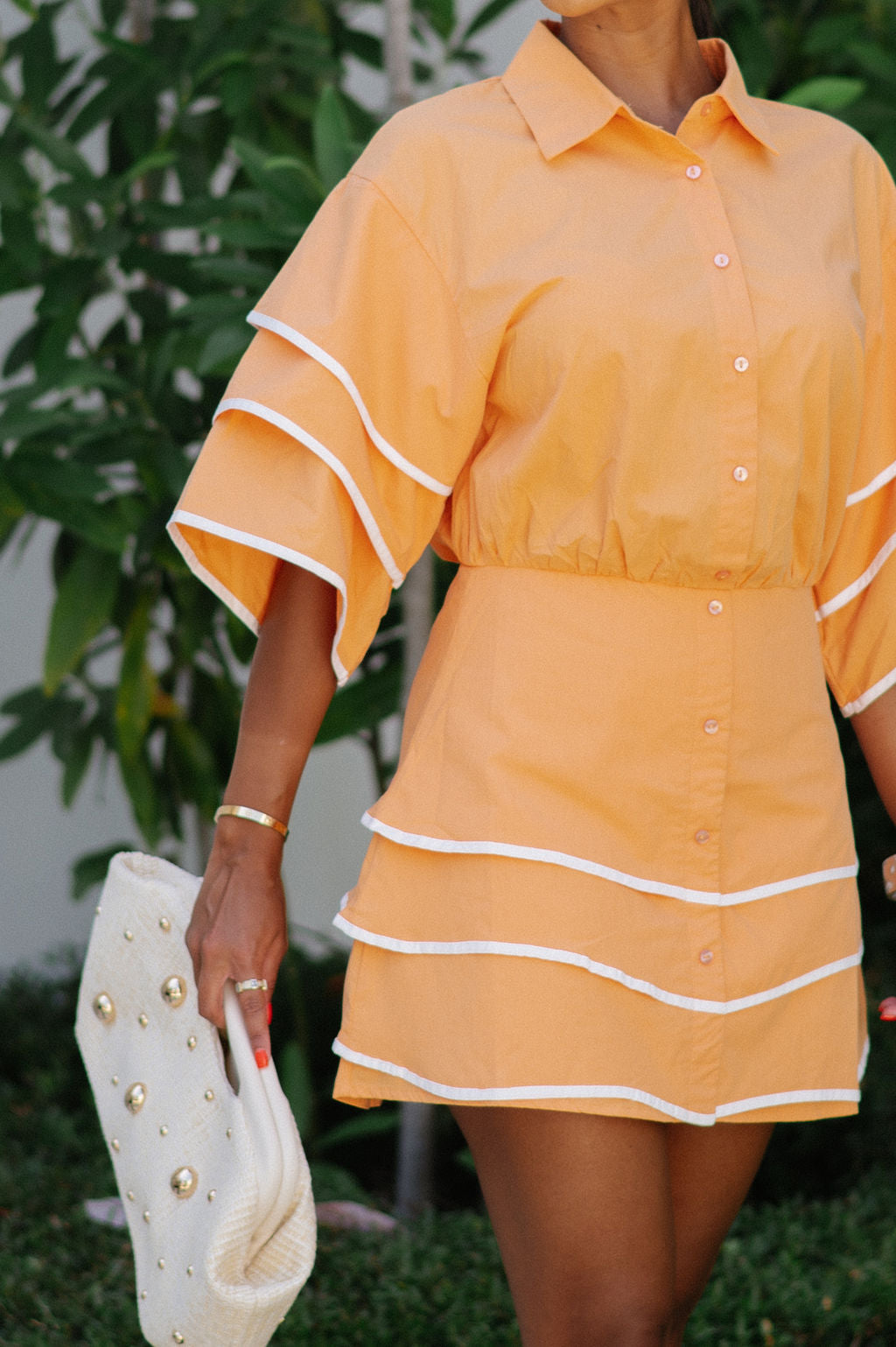 Contrast Mini Shirt Dress-Orange