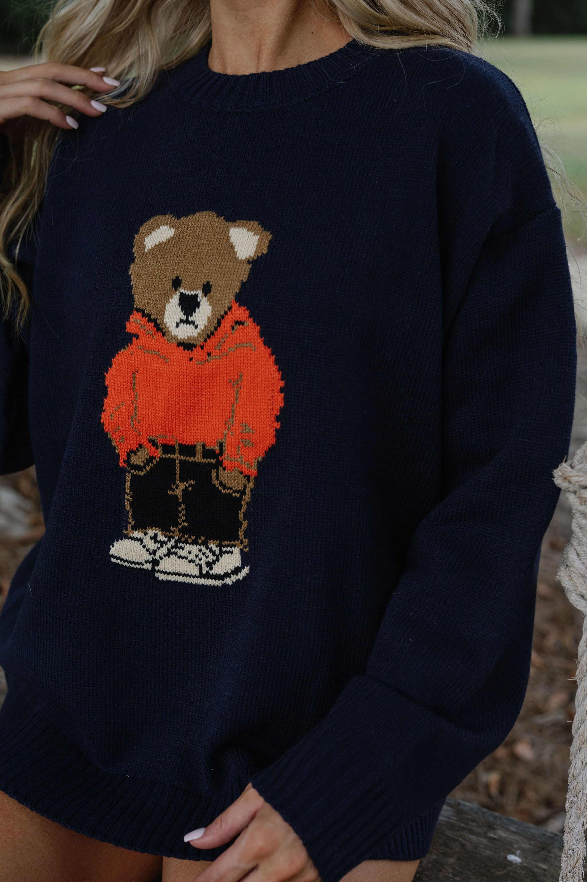 Sweater Bear Top-Navy