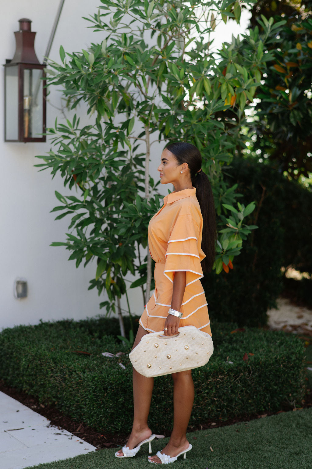 Contrast Mini Shirt Dress-Orange