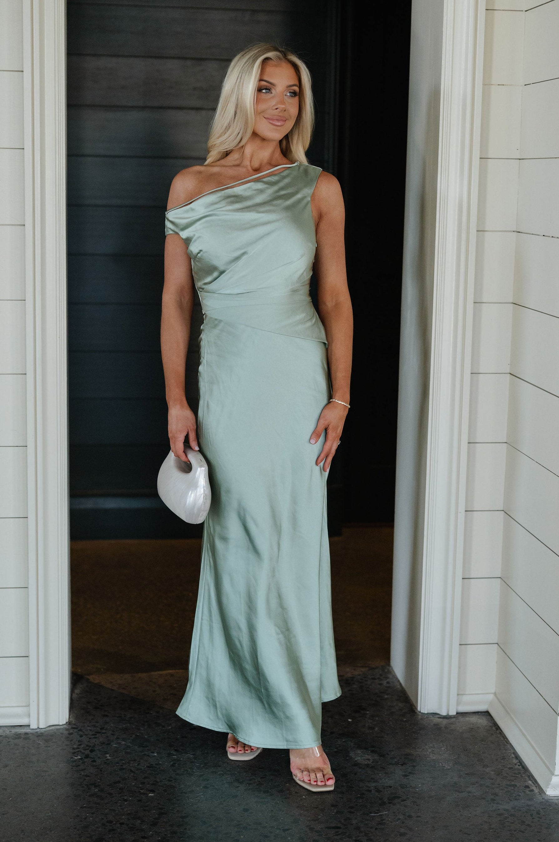 Rue Metallic Satin Dress-Sage