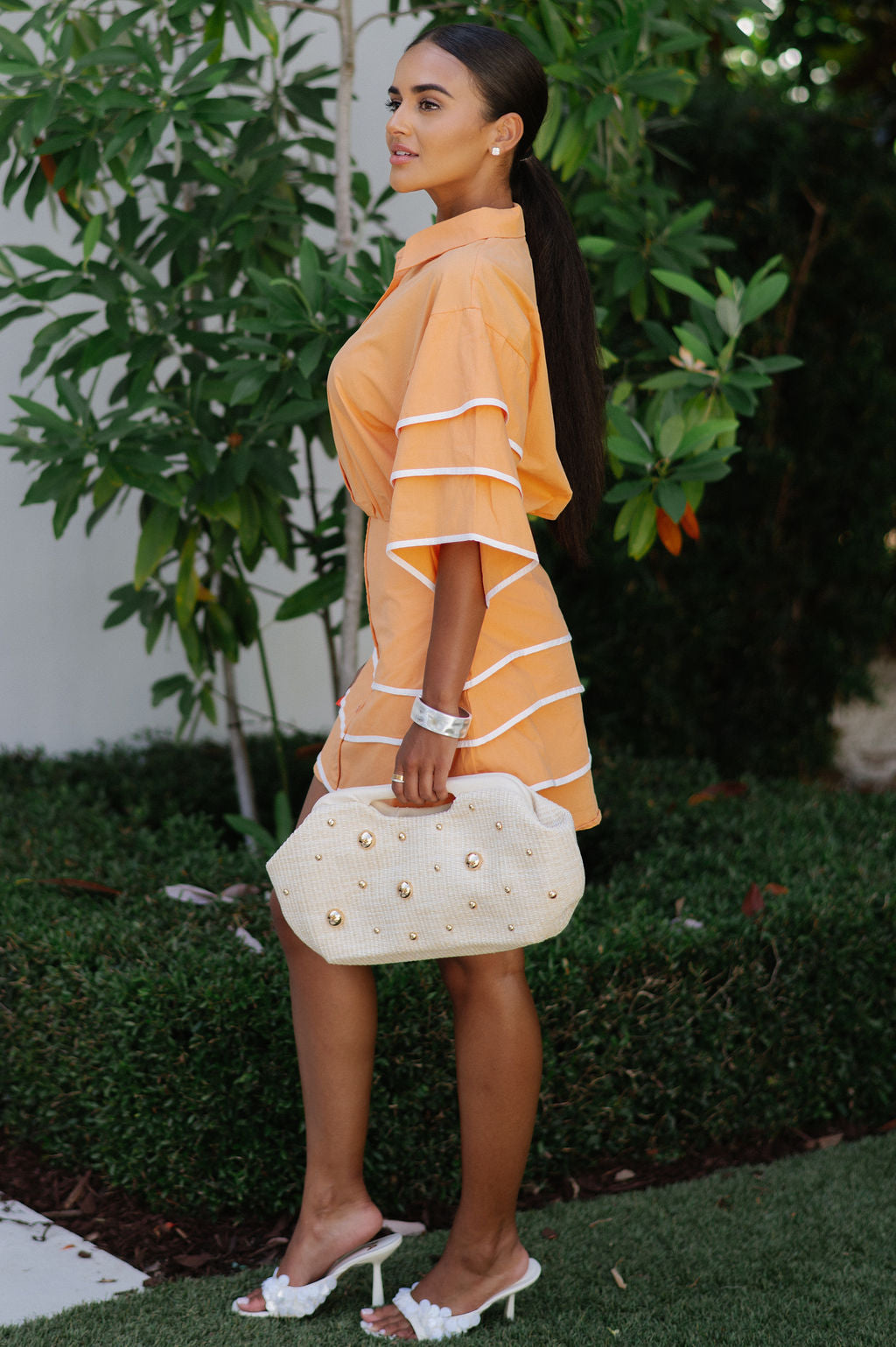 Contrast Mini Shirt Dress-Orange