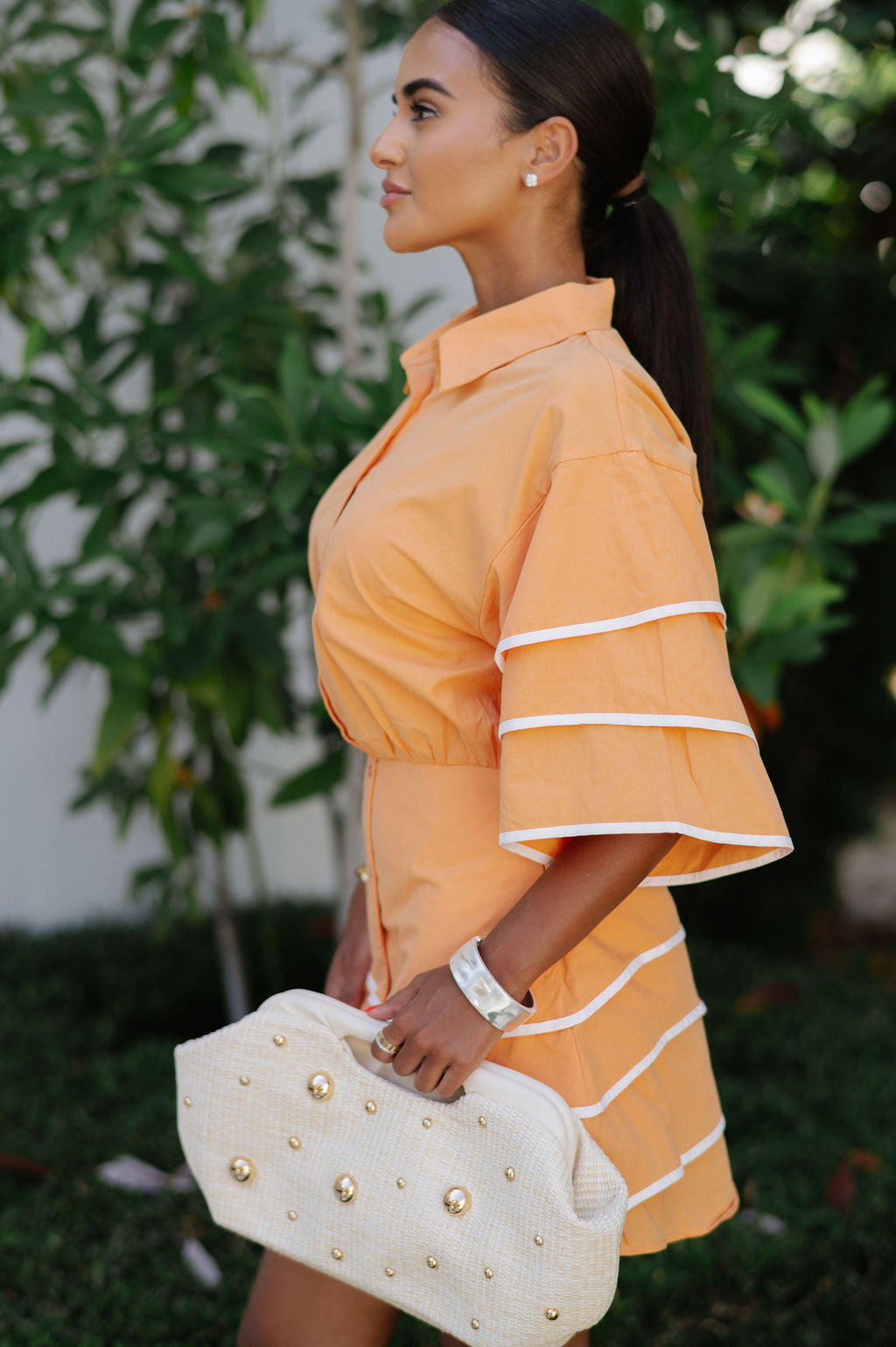 Contrast Mini Shirt Dress-Orange