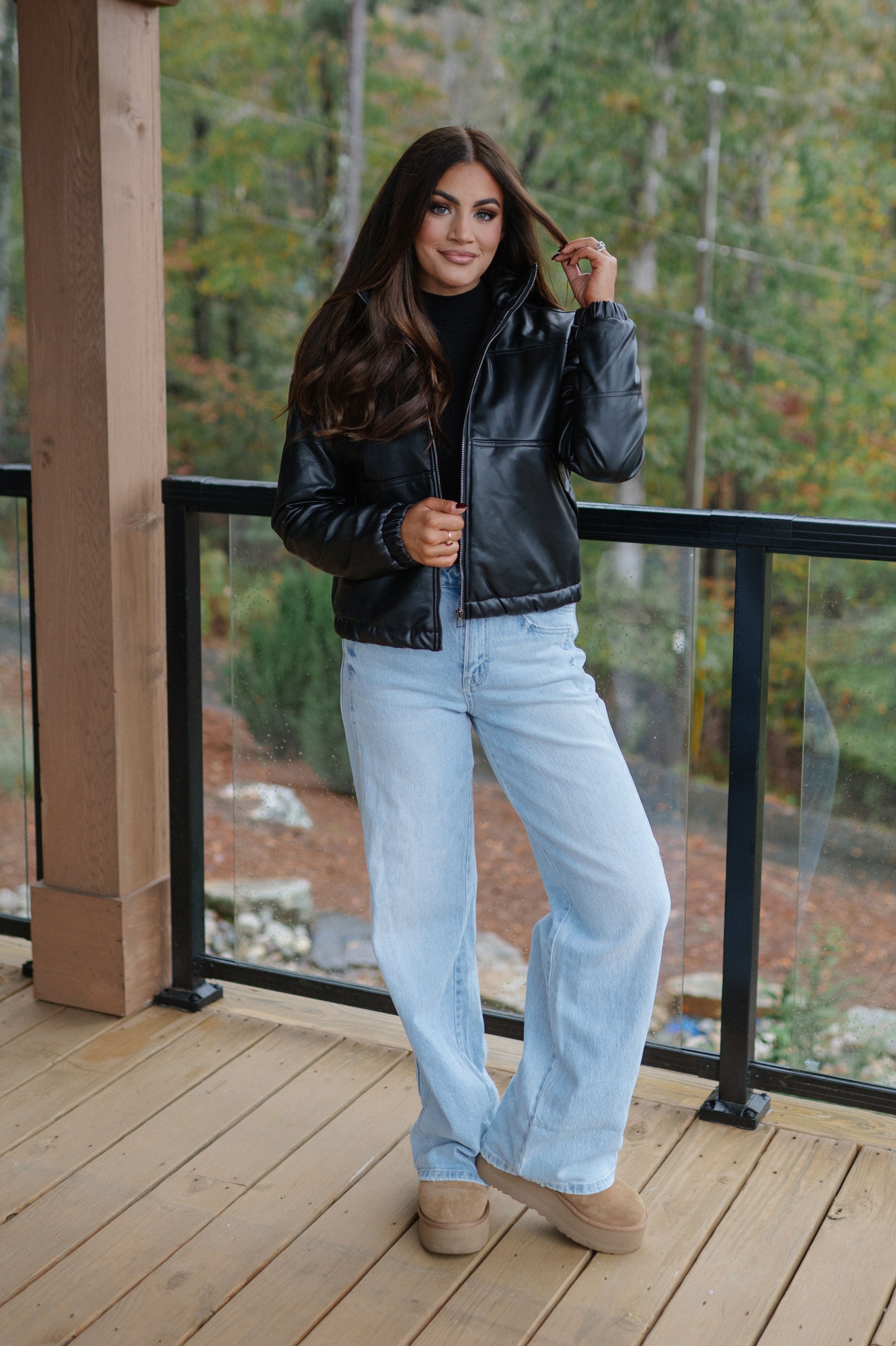 Soft Leather Puffer-Black