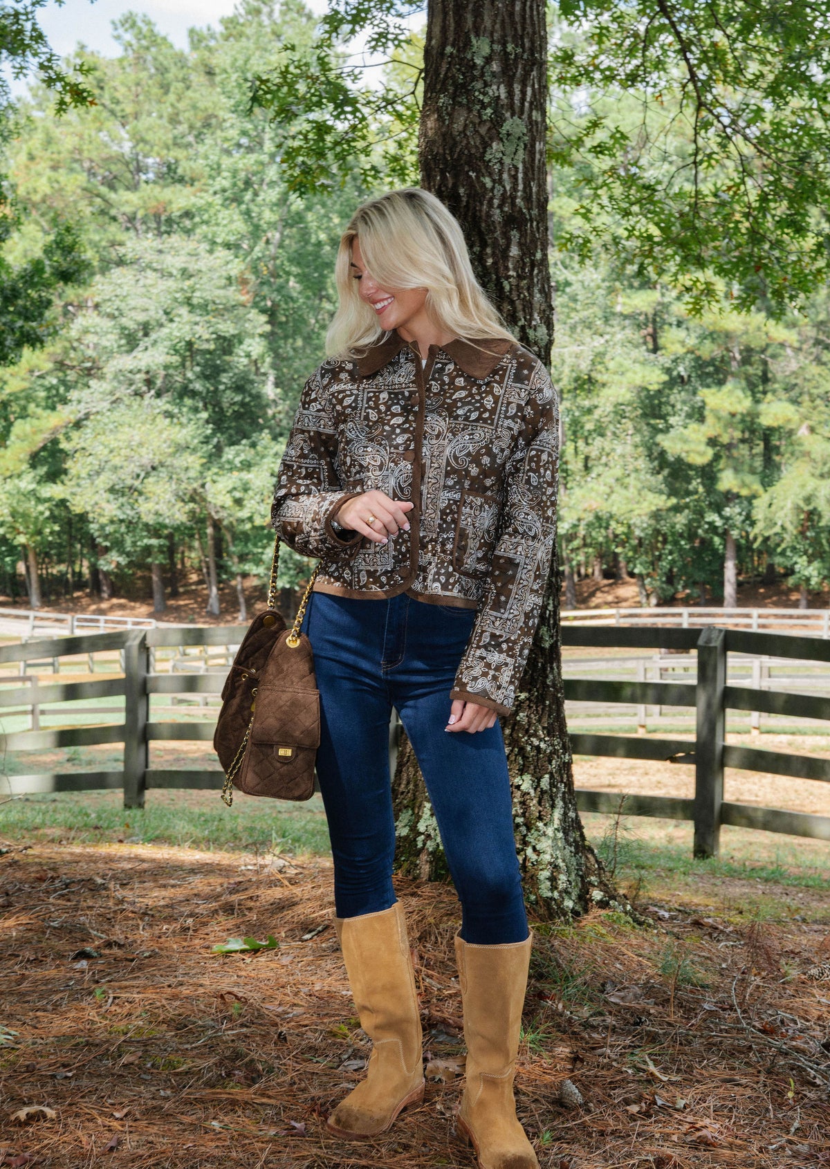 Quilted Paisley Print Corduroy Jacket-Brown
