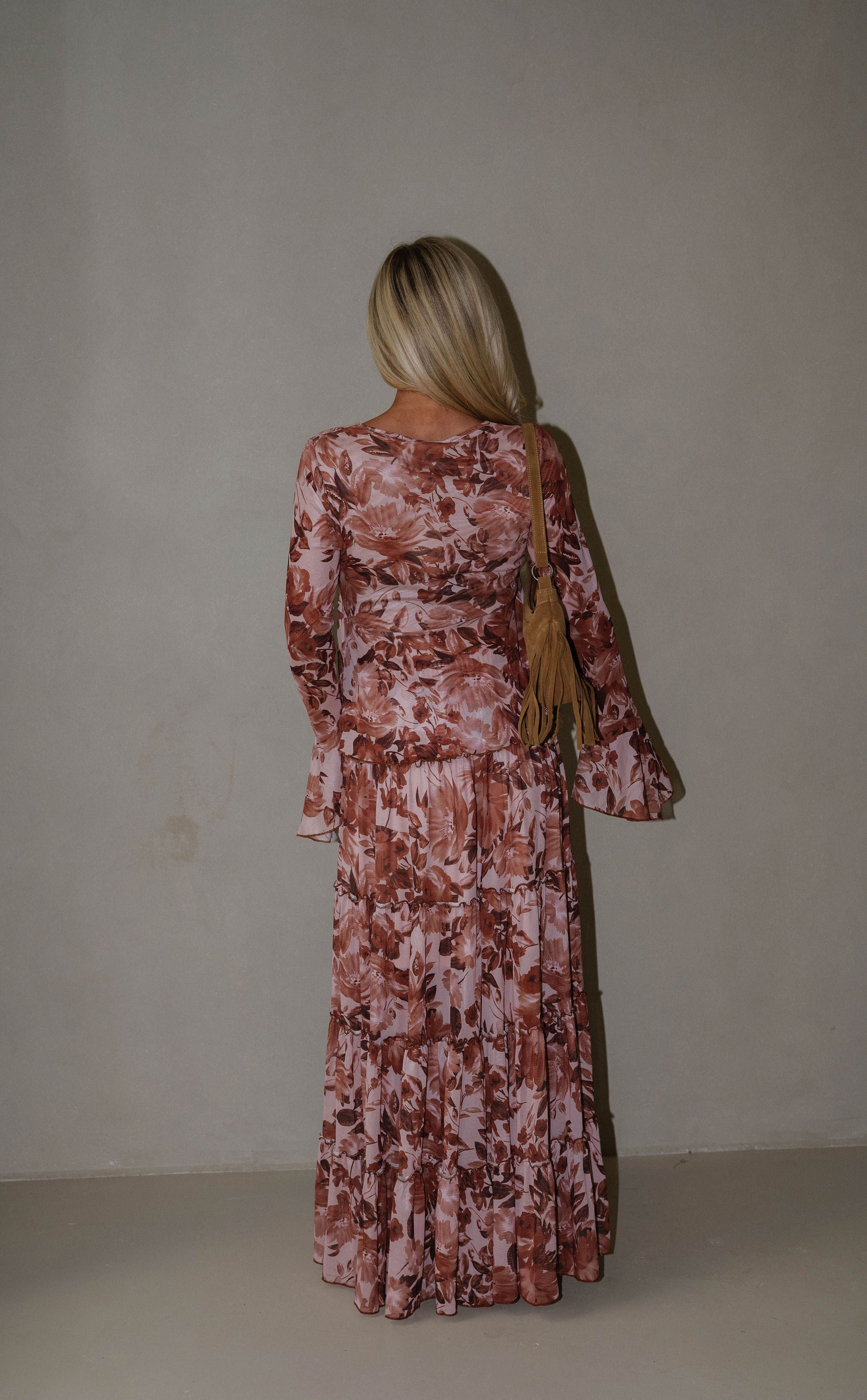 Fall Florals Maxi Skirt Set-Burnt Brown