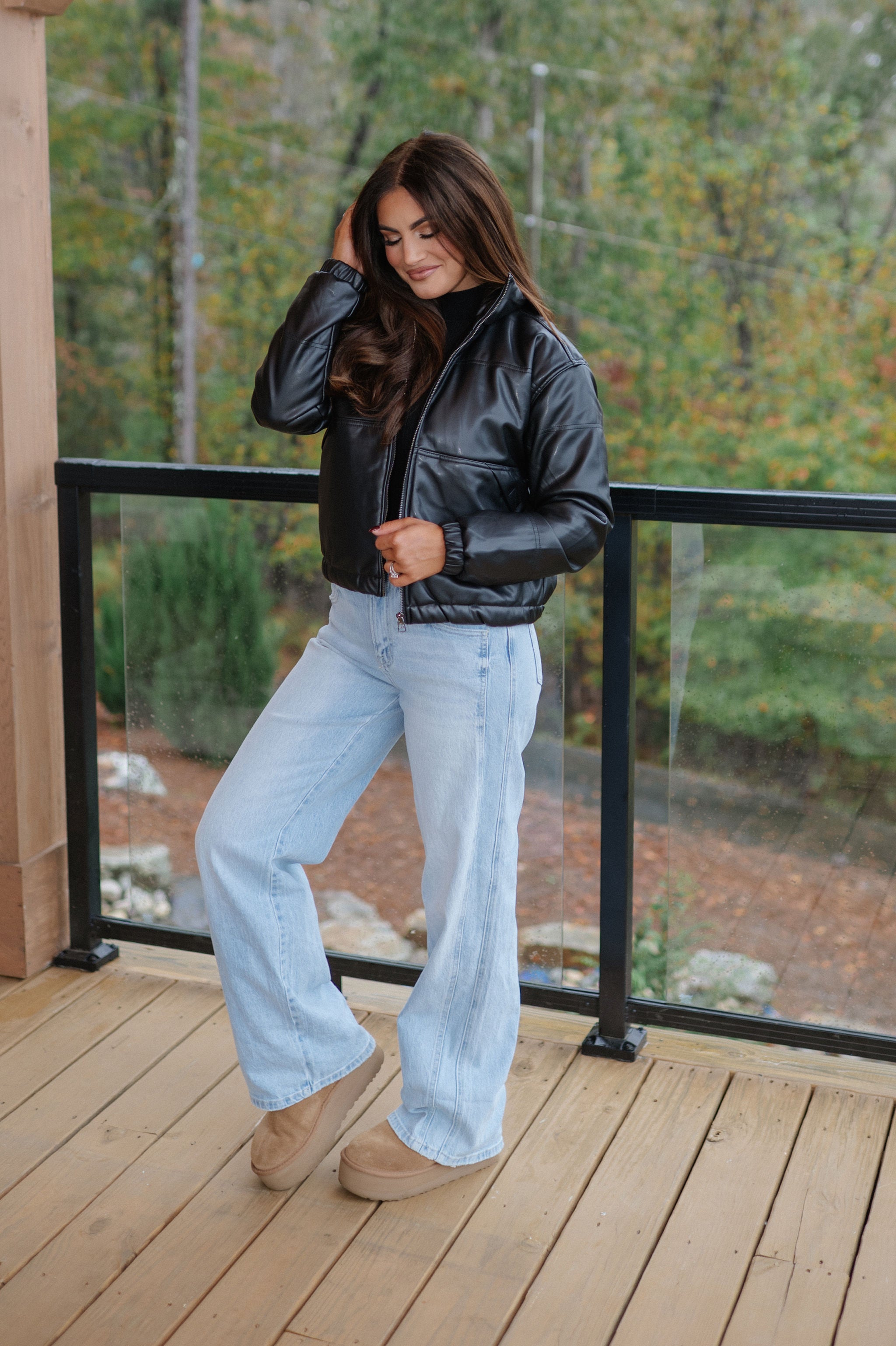 Soft Leather Puffer-Black