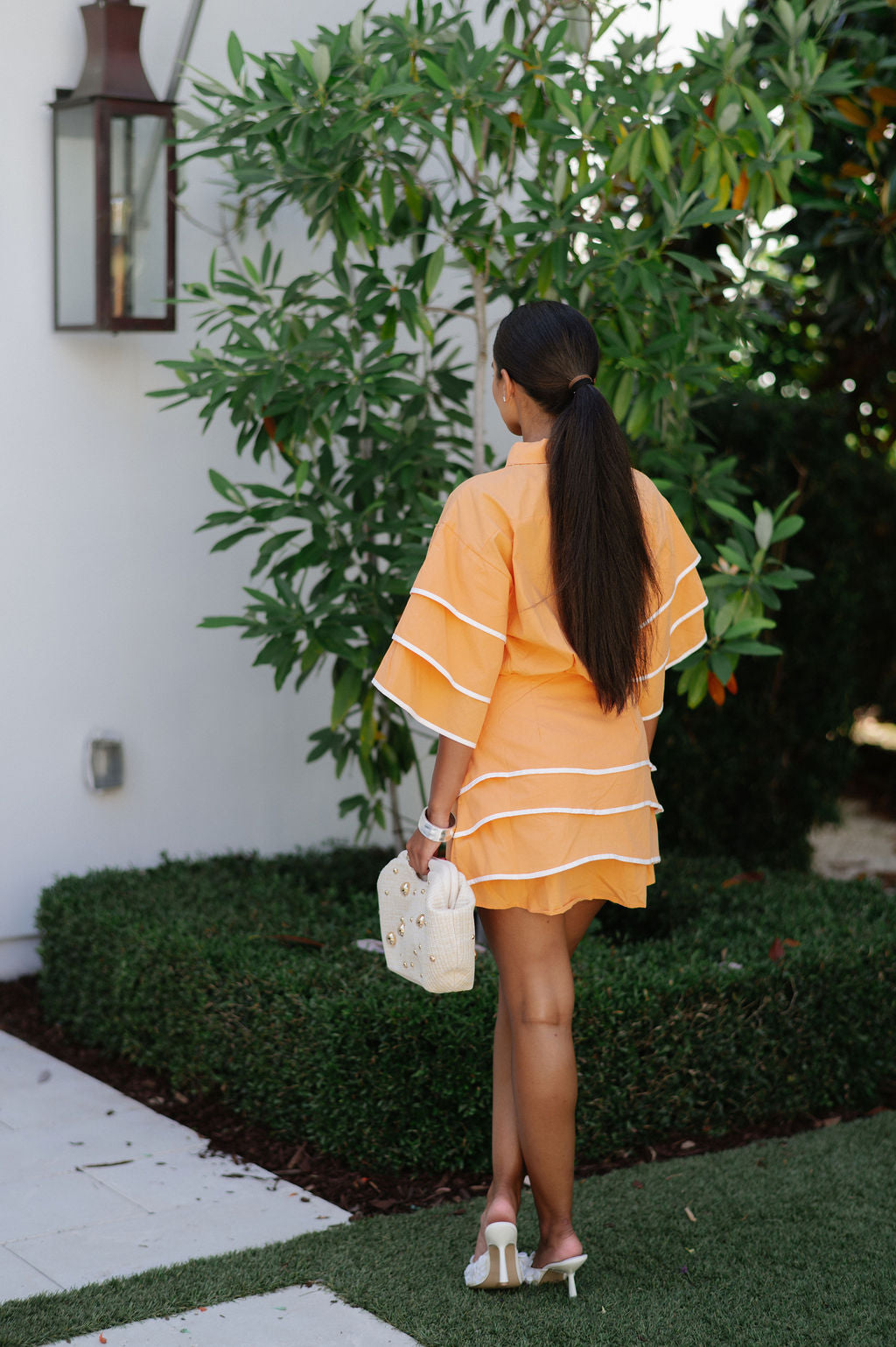 Contrast Mini Shirt Dress-Orange