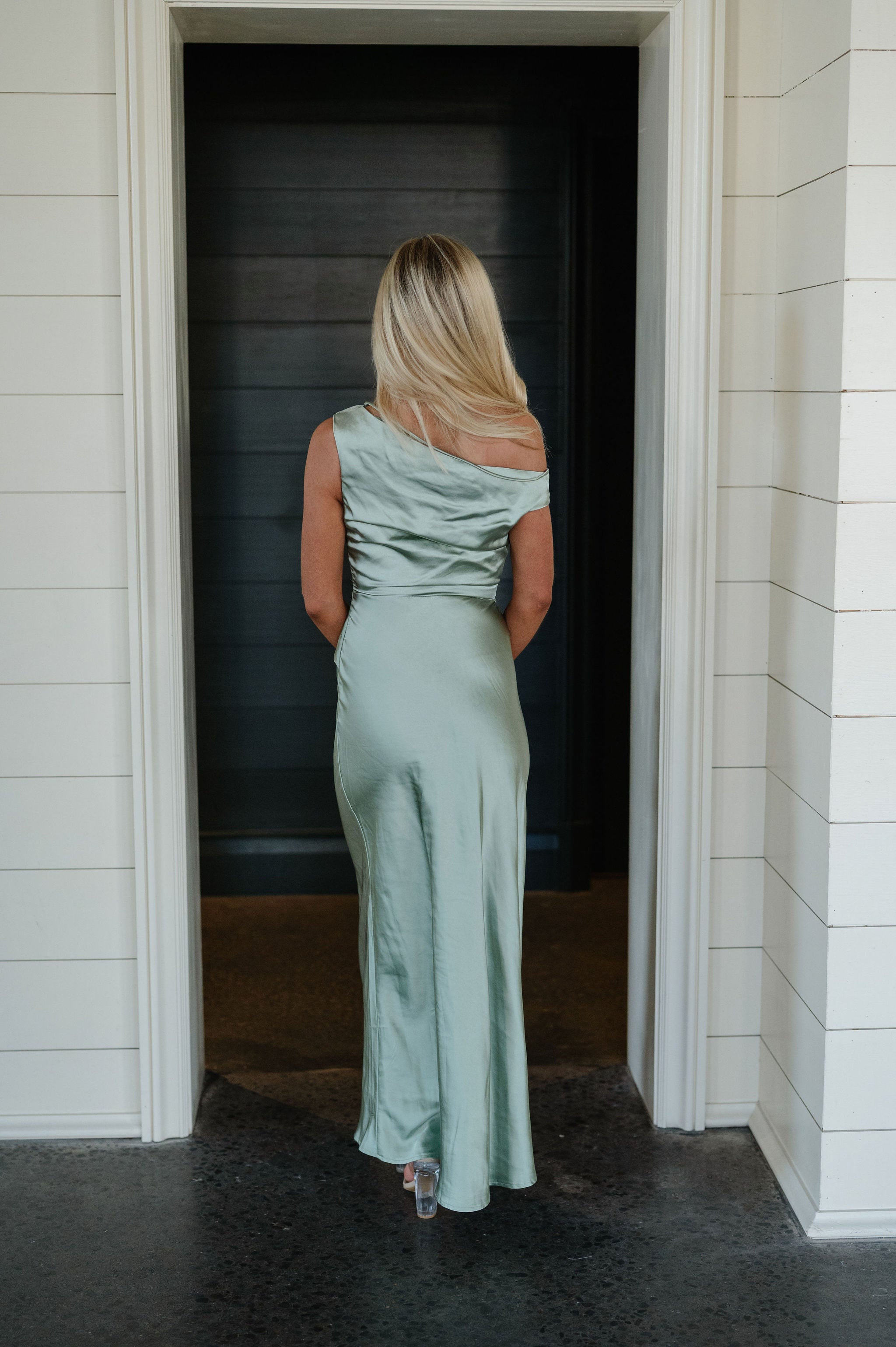 Rue Metallic Satin Dress-Sage