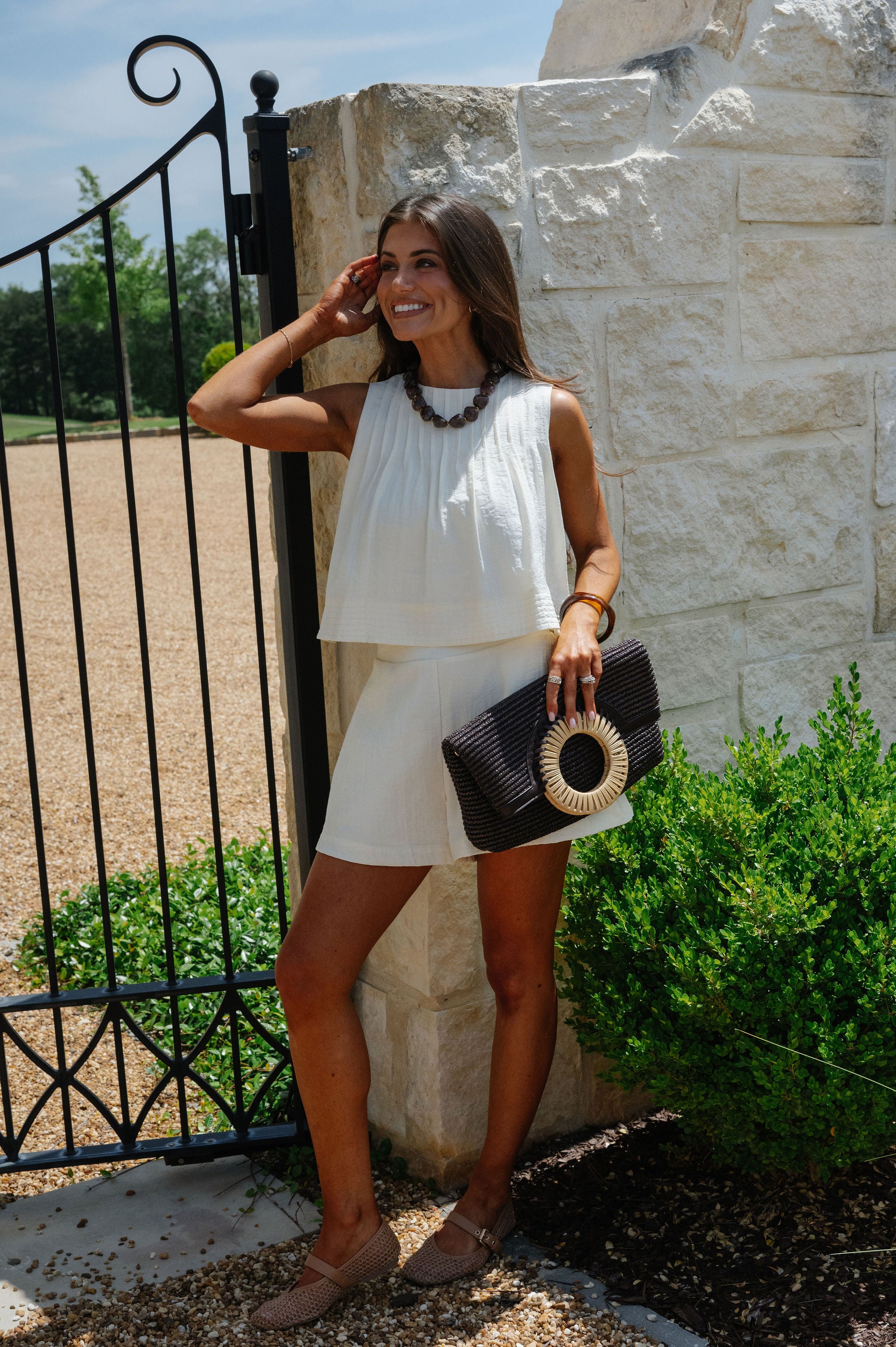 Maggie Pleated Short Set-Cream