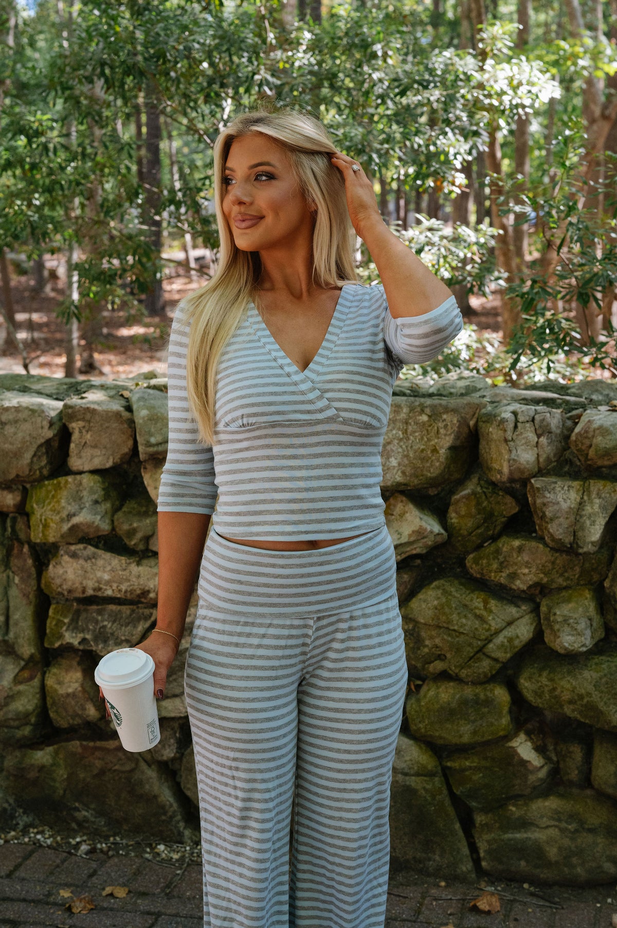 Penelope Striped Lounge Set-Grey