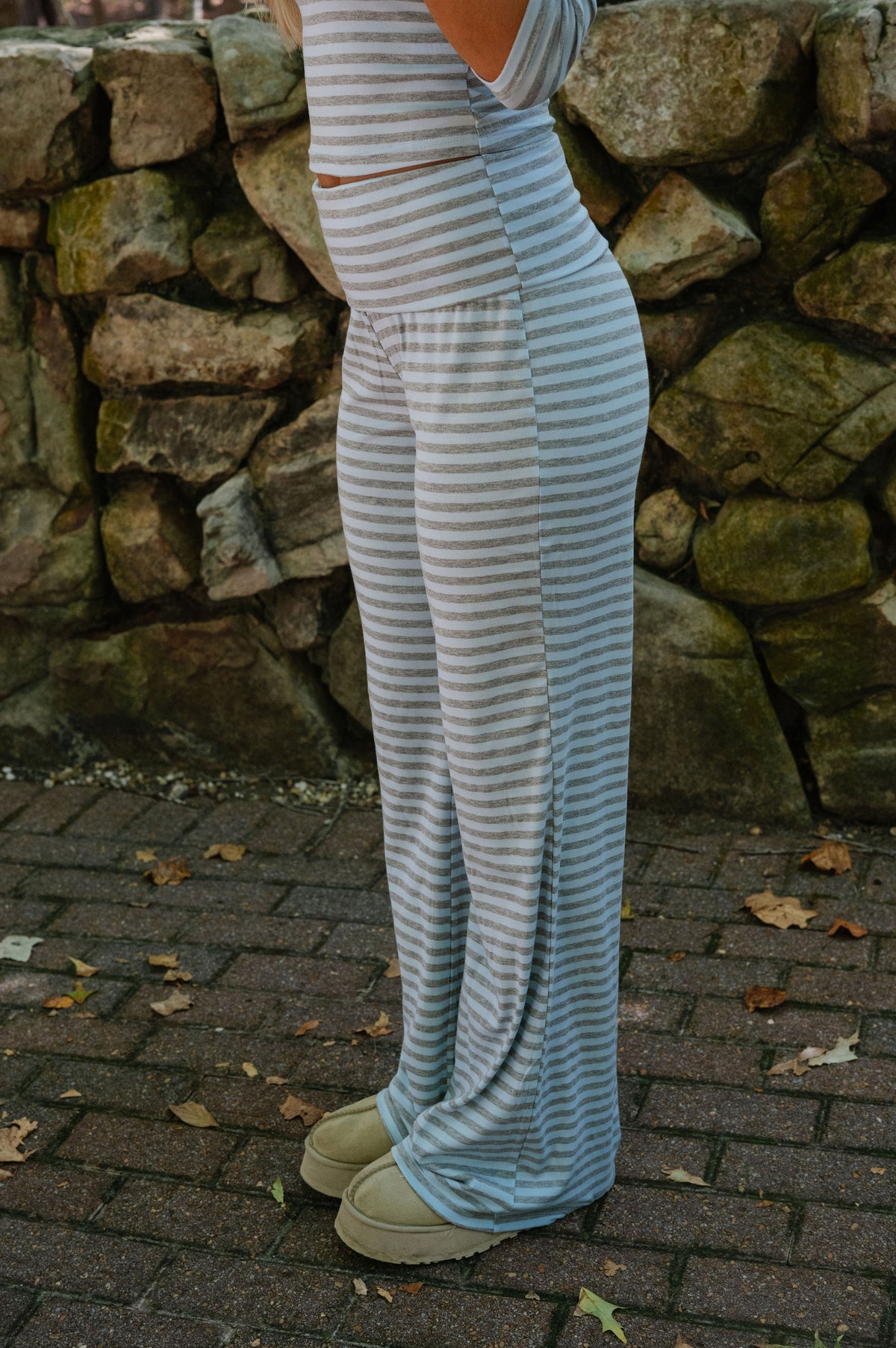 Penelope Striped Lounge Set-Grey