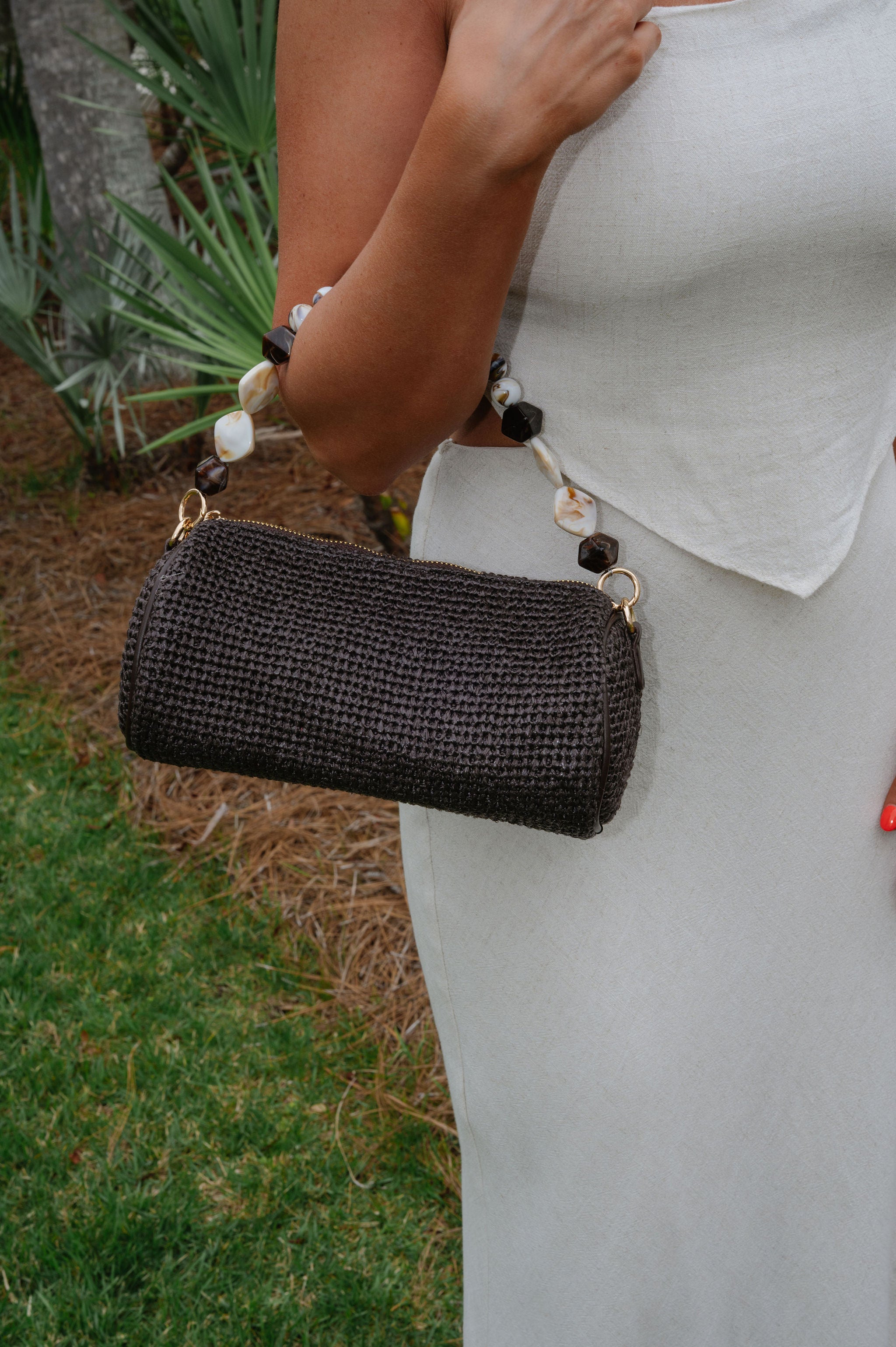 Rachel Straw Clutch-Chocolate