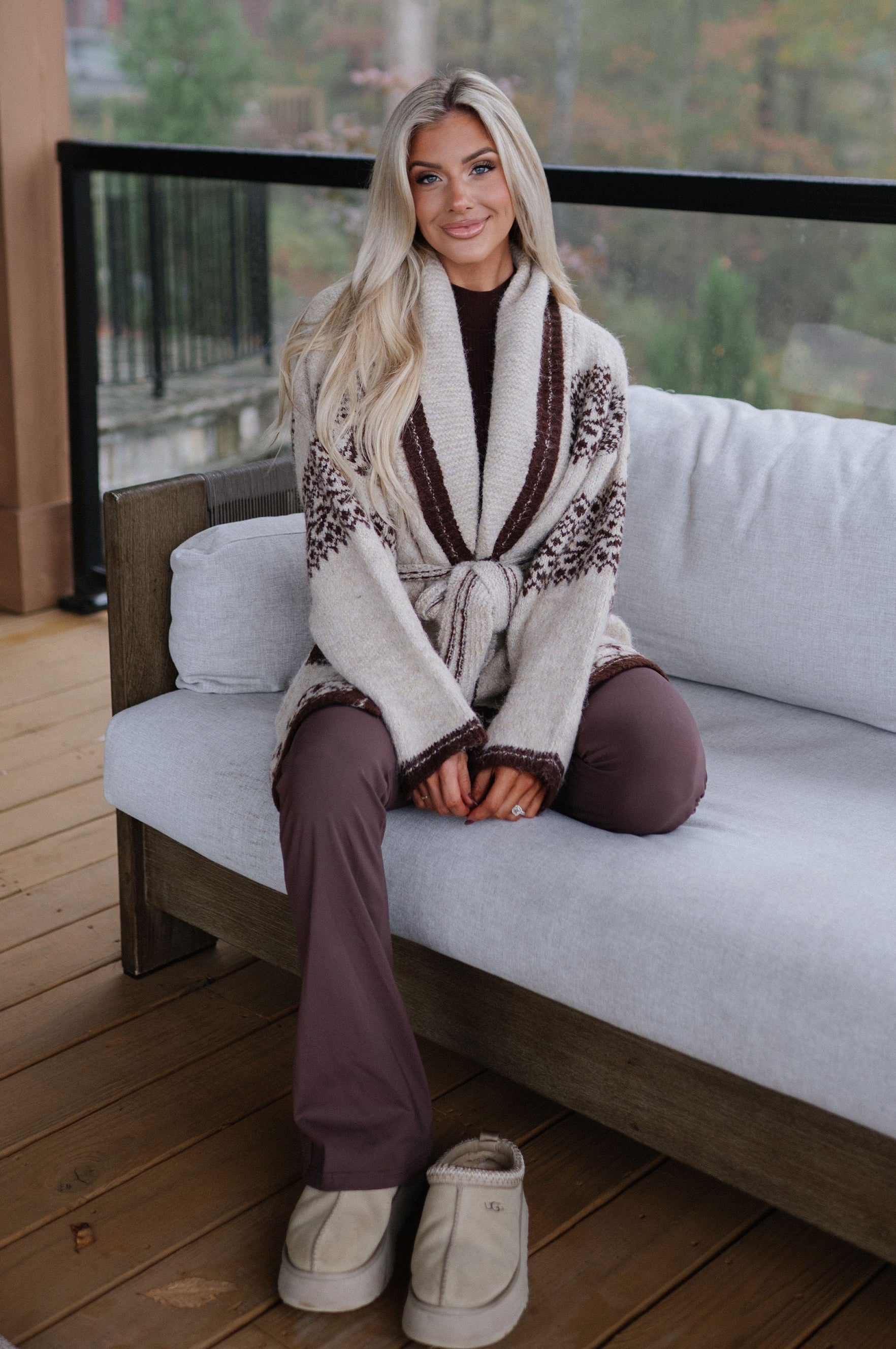 Fuzzy Knit Belted Cardigan-Mocha Multi