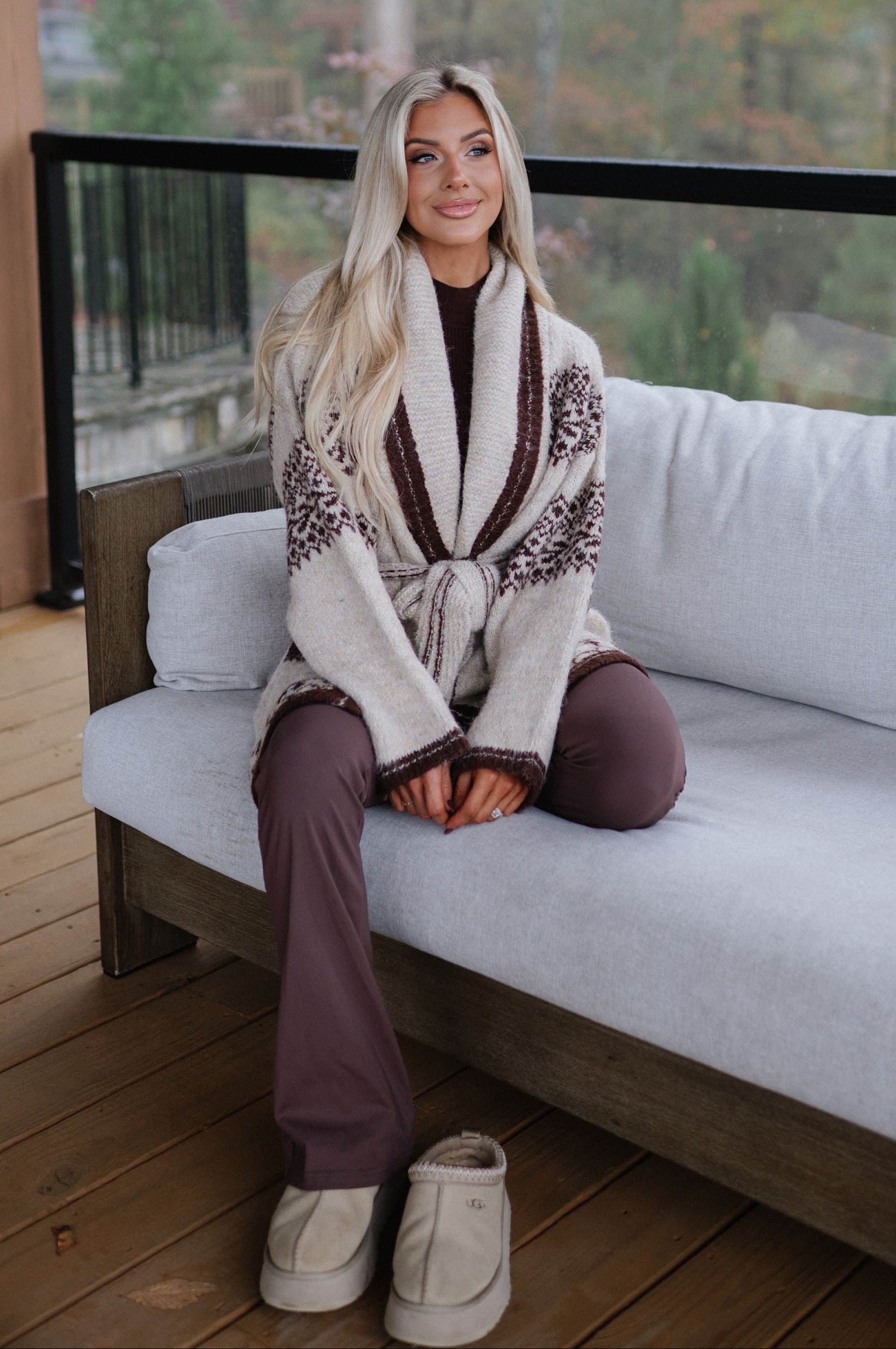 Fuzzy Knit Belted Cardigan-Mocha Multi