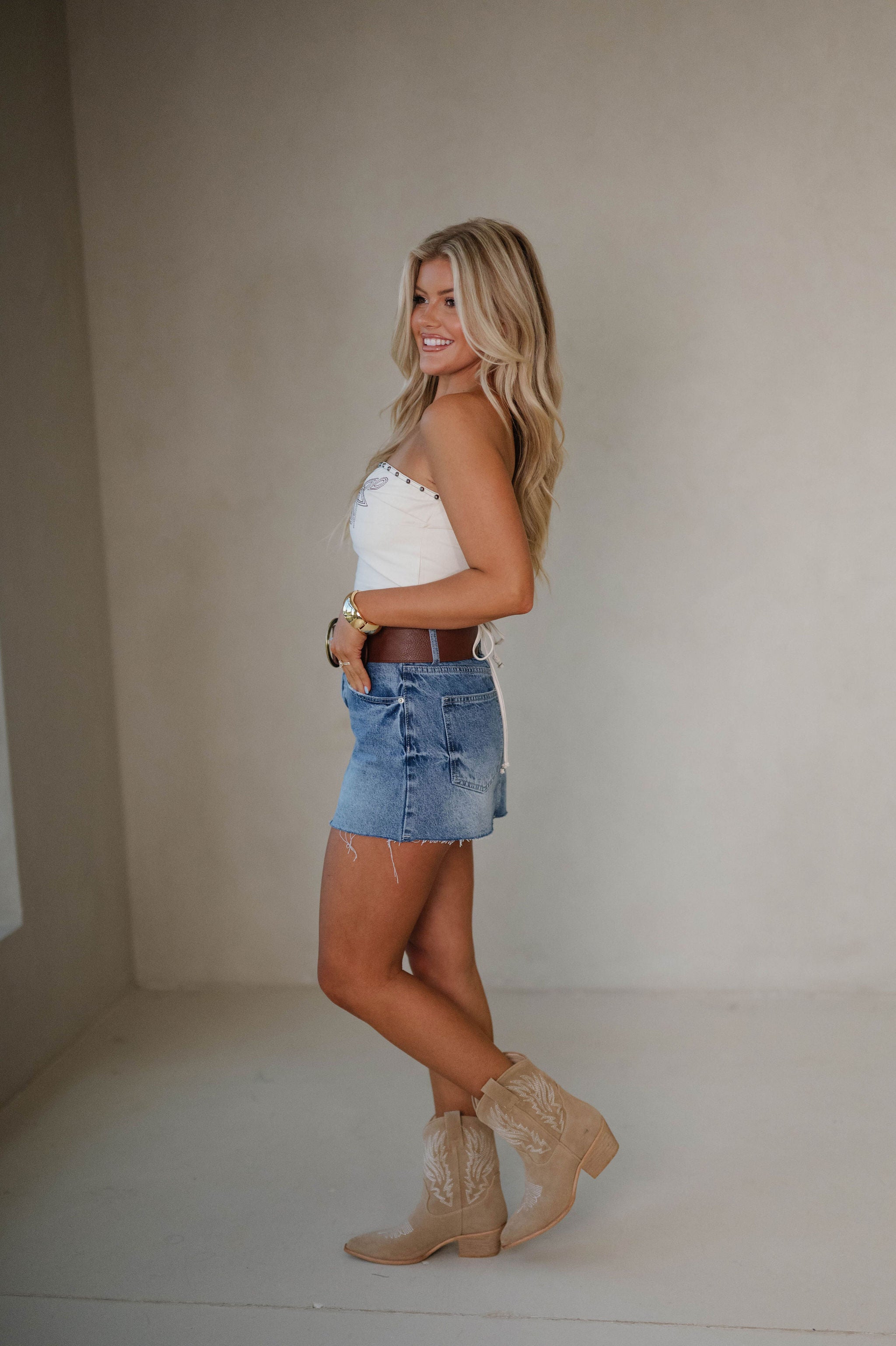 Jane Distressed Mini Skirt-Medium Denim