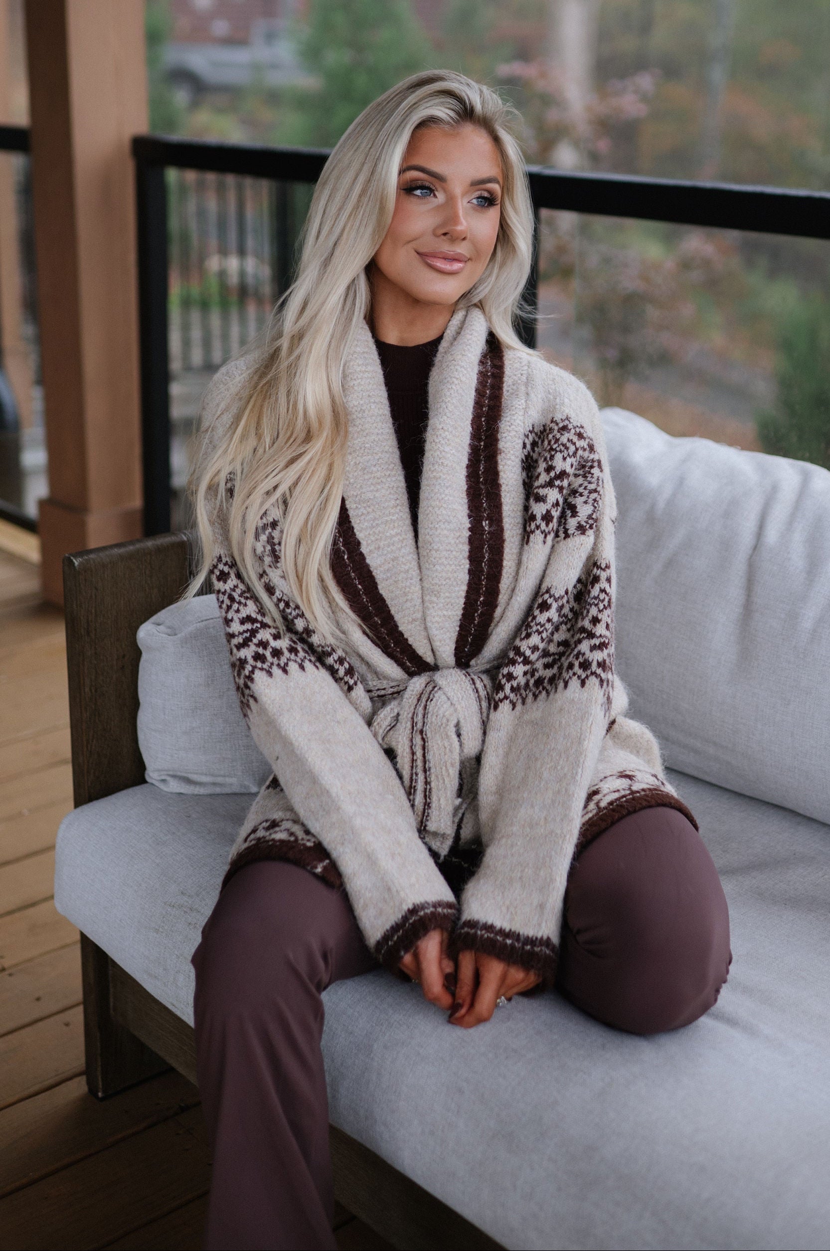 Fuzzy Knit Belted Cardigan-Mocha Multi