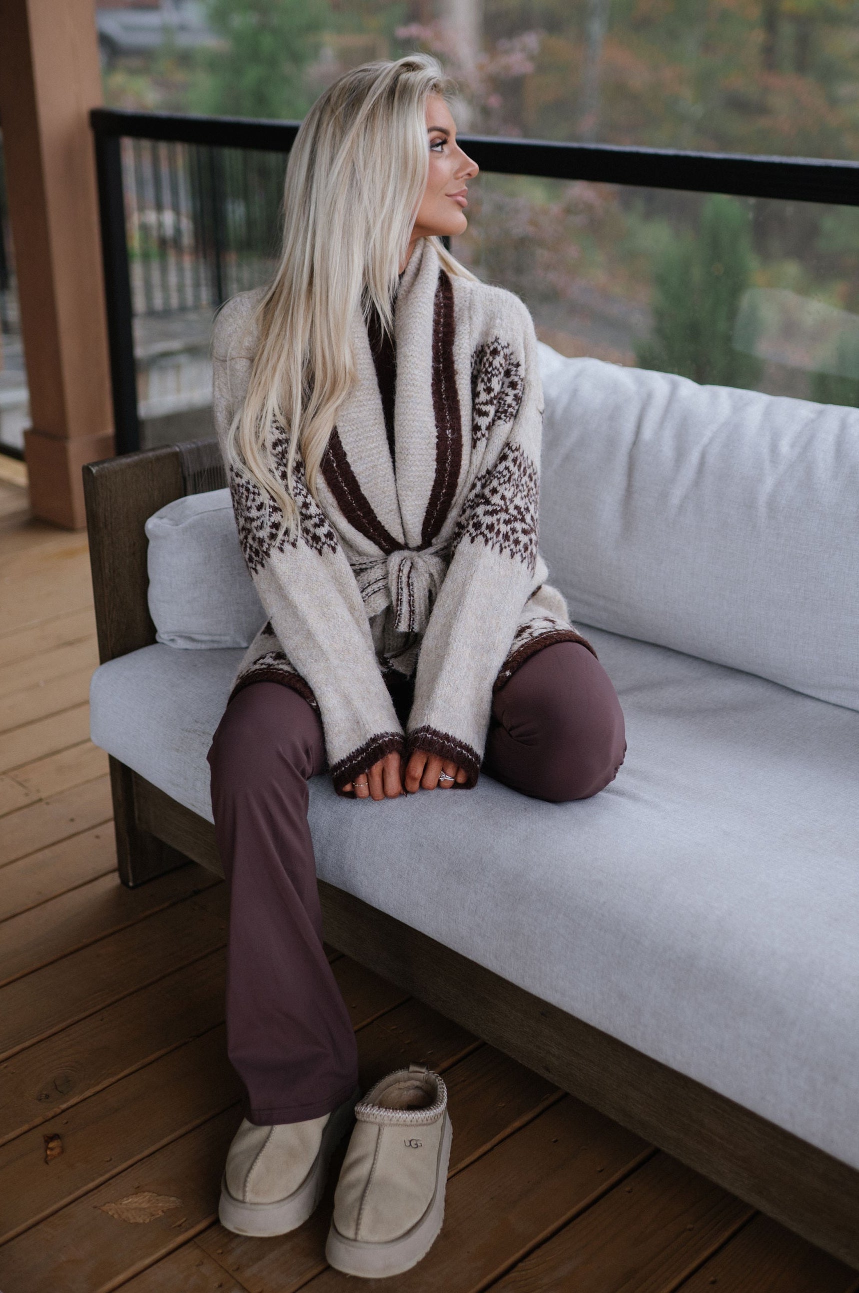 Fuzzy Knit Belted Cardigan-Mocha Multi