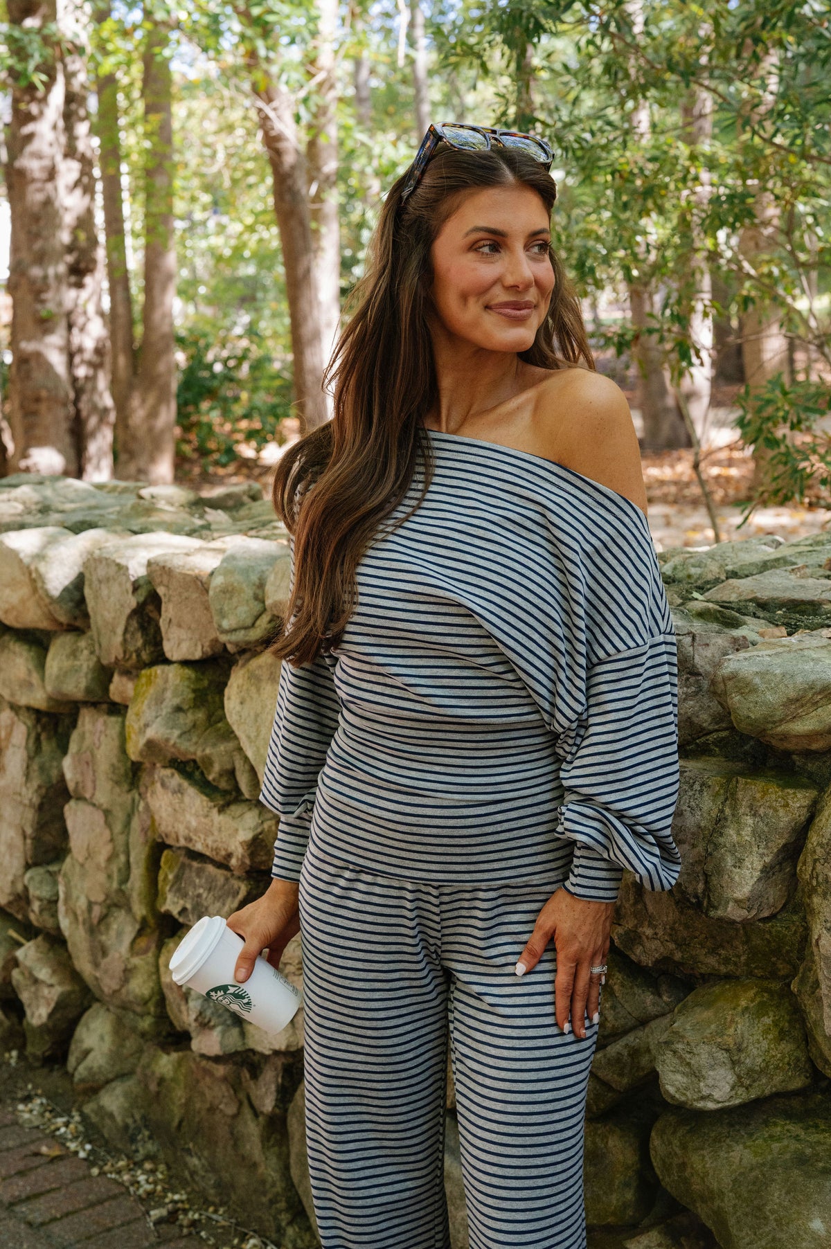 Sailor Stripe Lounge Set-Grey/Navy