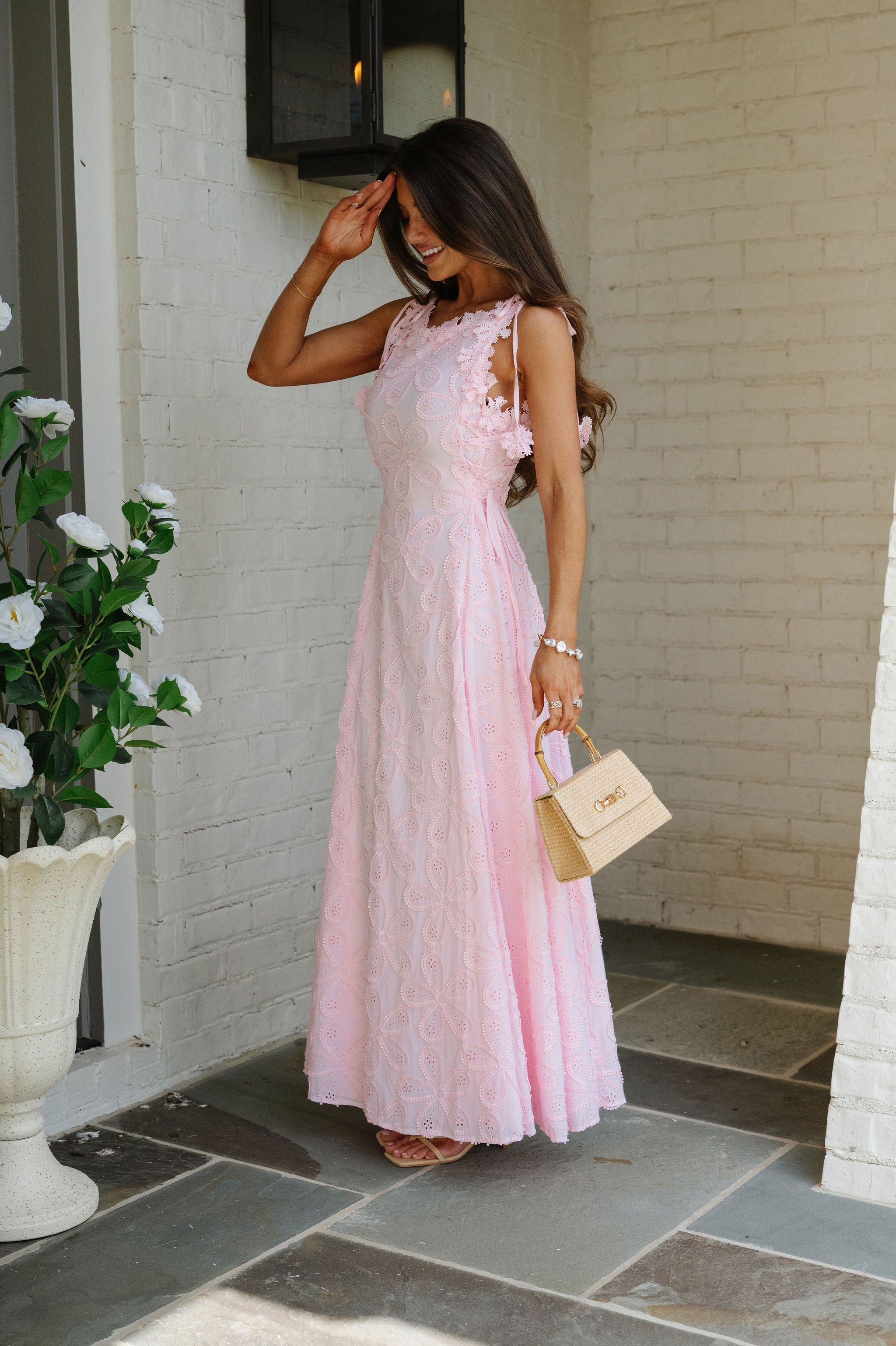 Hollie Eyelet Maxi Dress-Light Pink