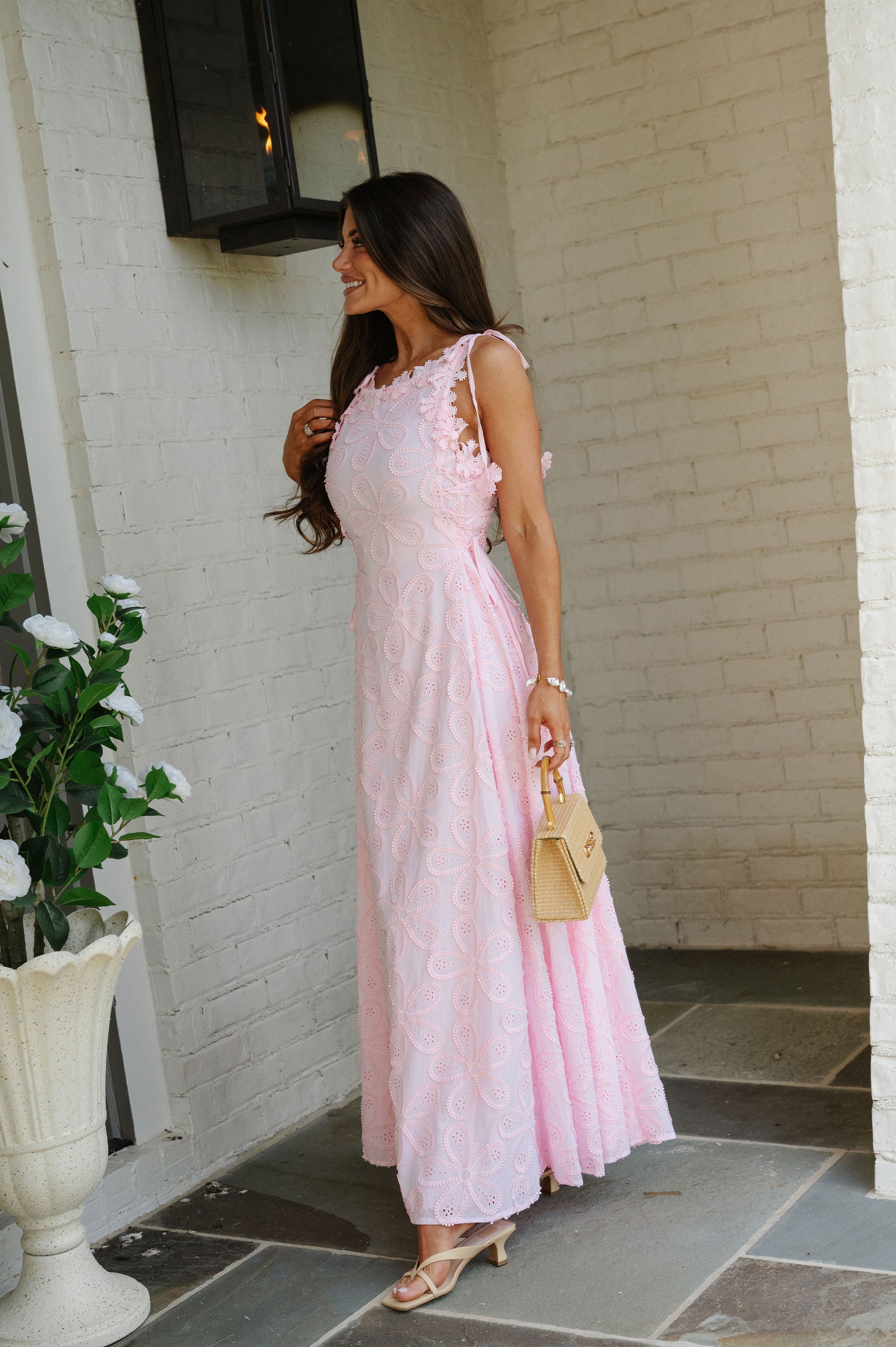 Hollie Eyelet Maxi Dress-Light Pink