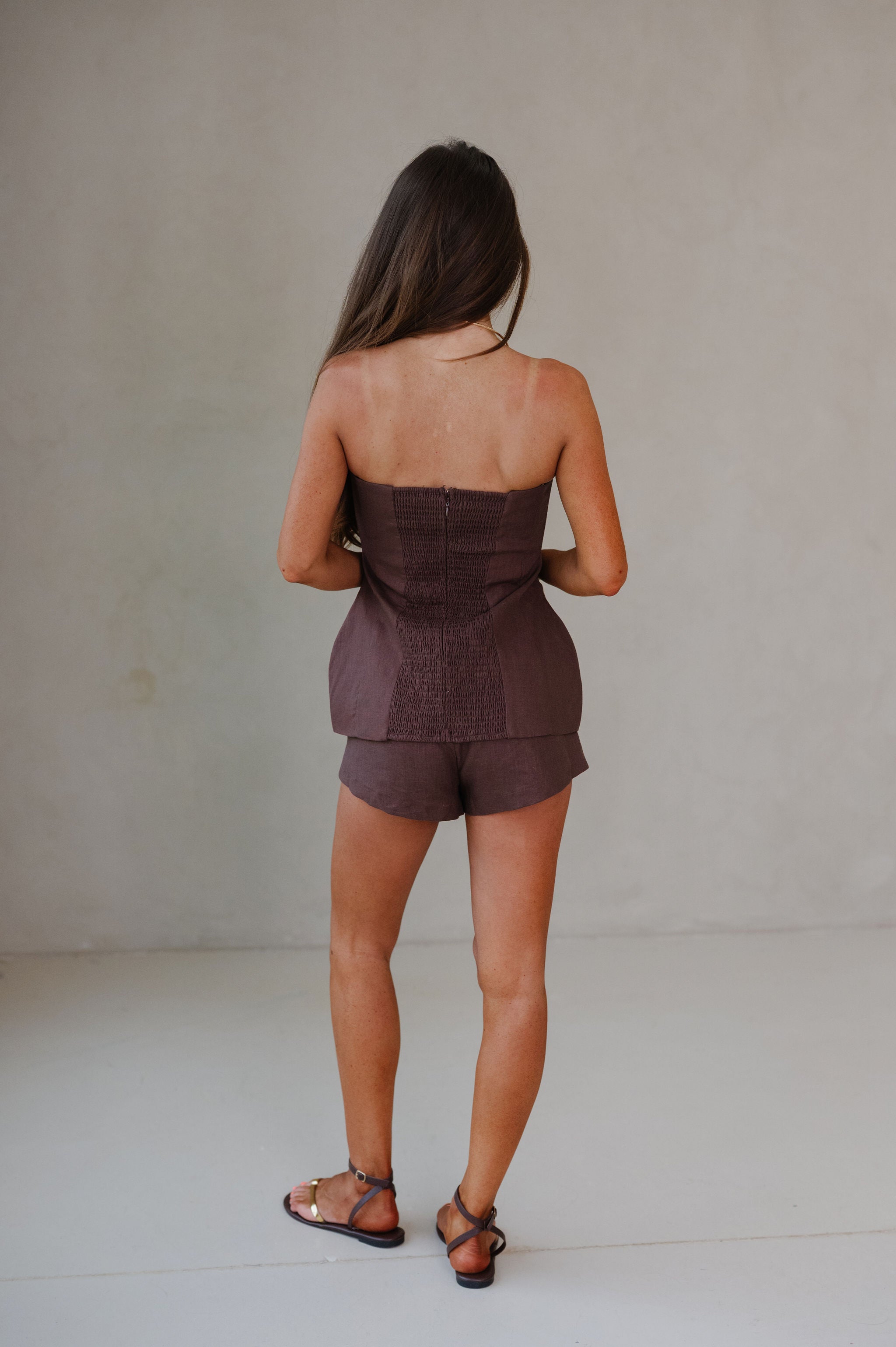 Charlie Linen Shorts Set-Chocolate