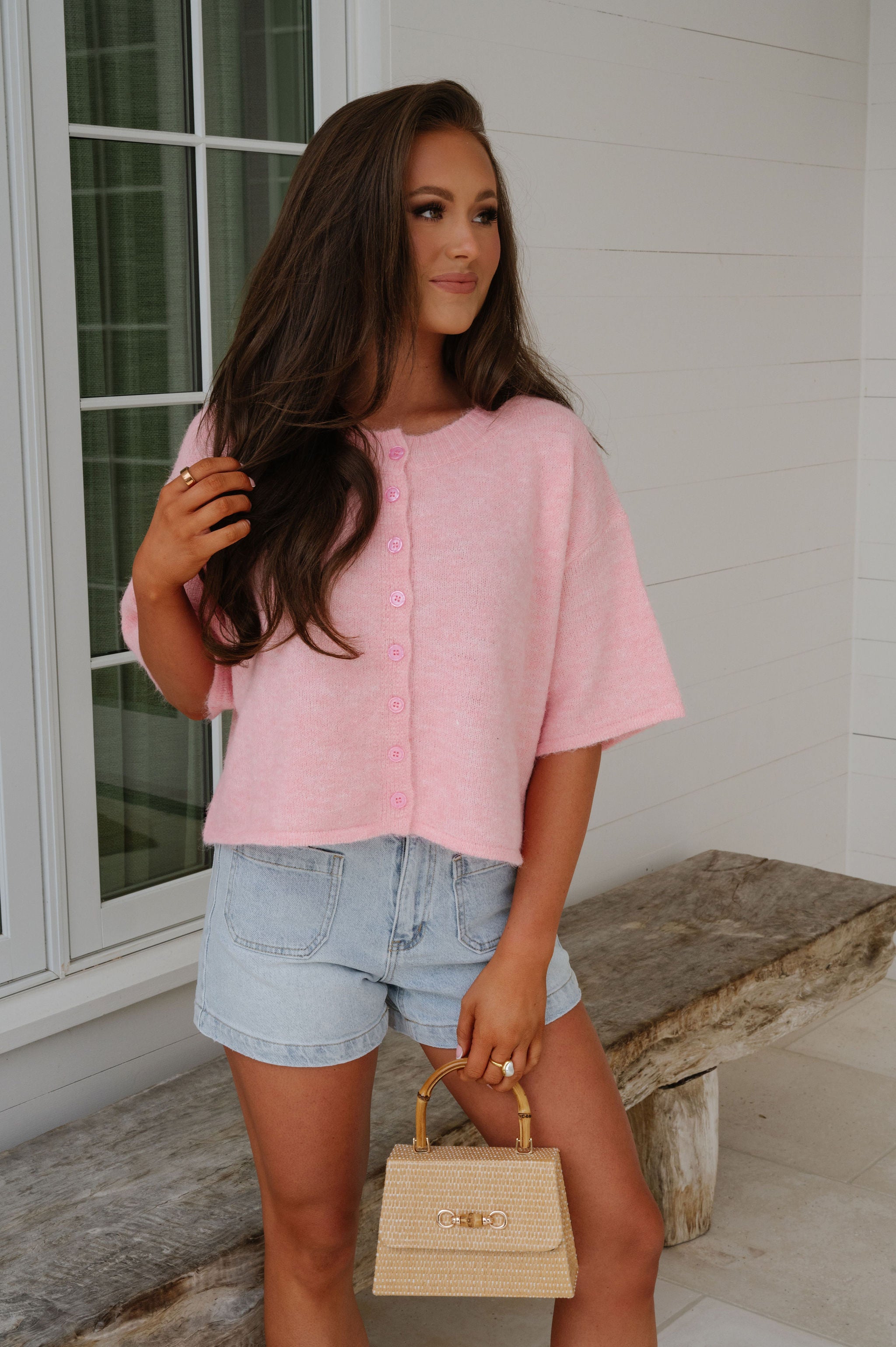 Channing Boxy Cardigan-Pink