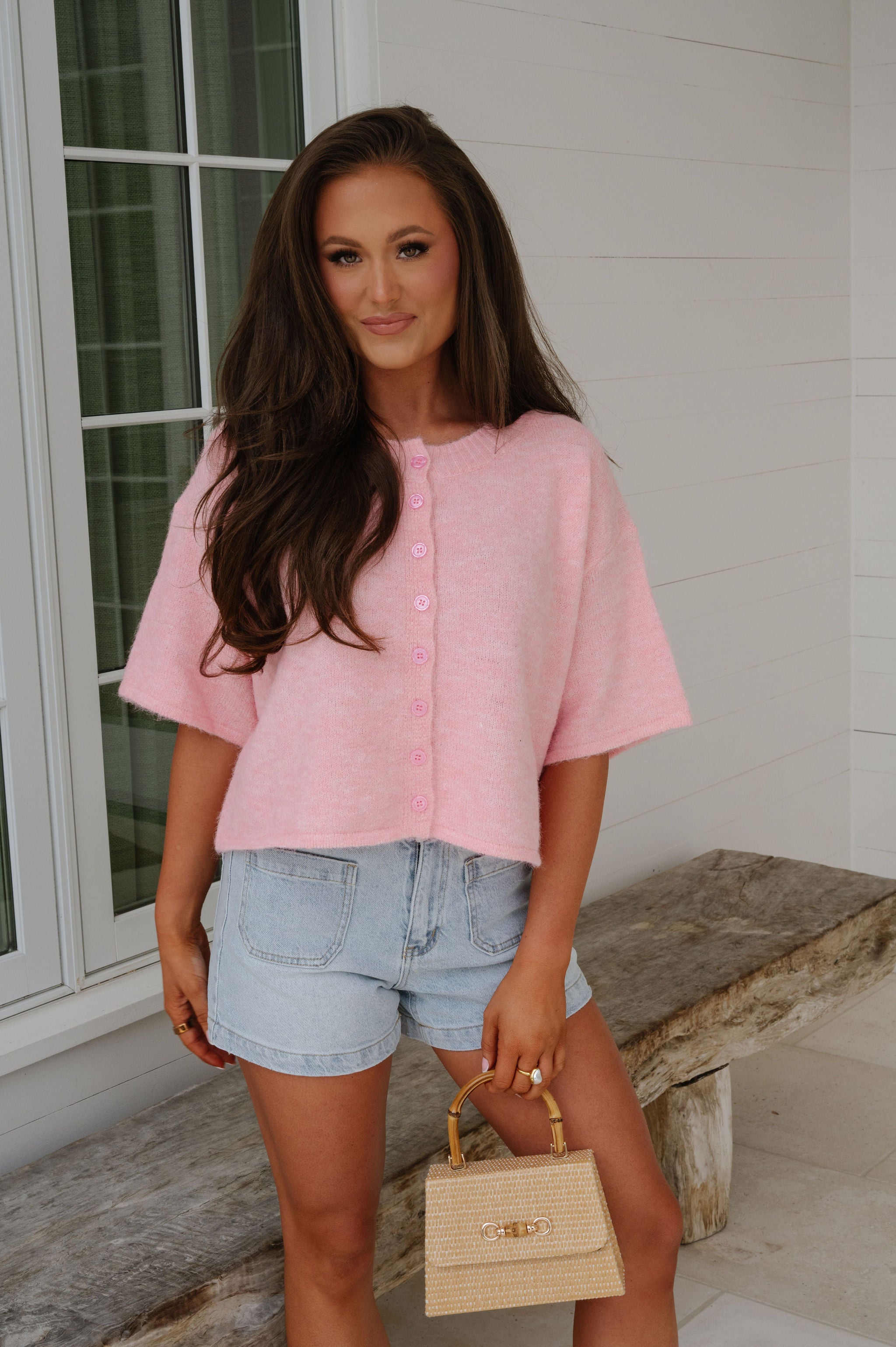Channing Boxy Cardigan-Pink