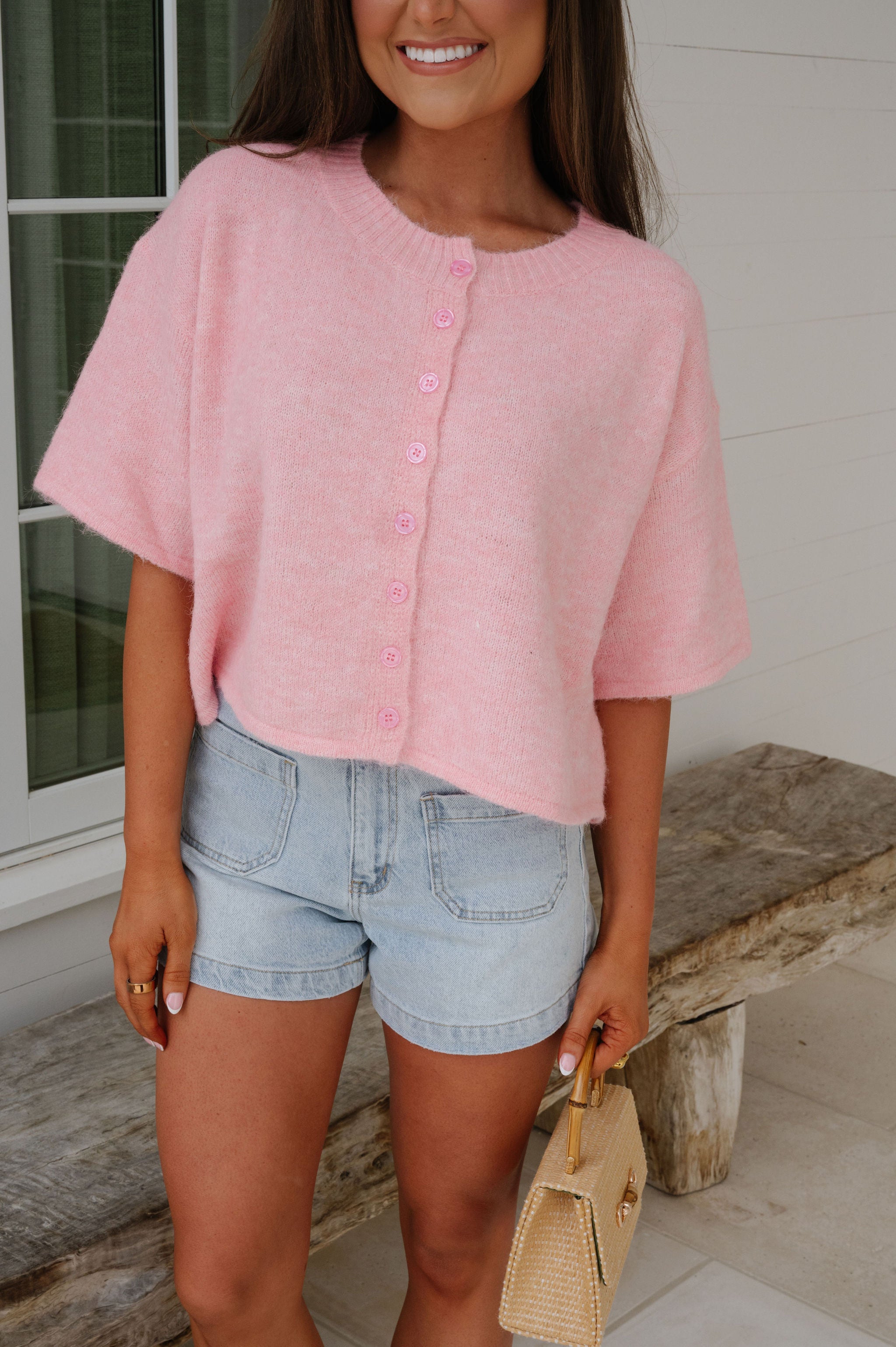 Channing Boxy Cardigan-Pink