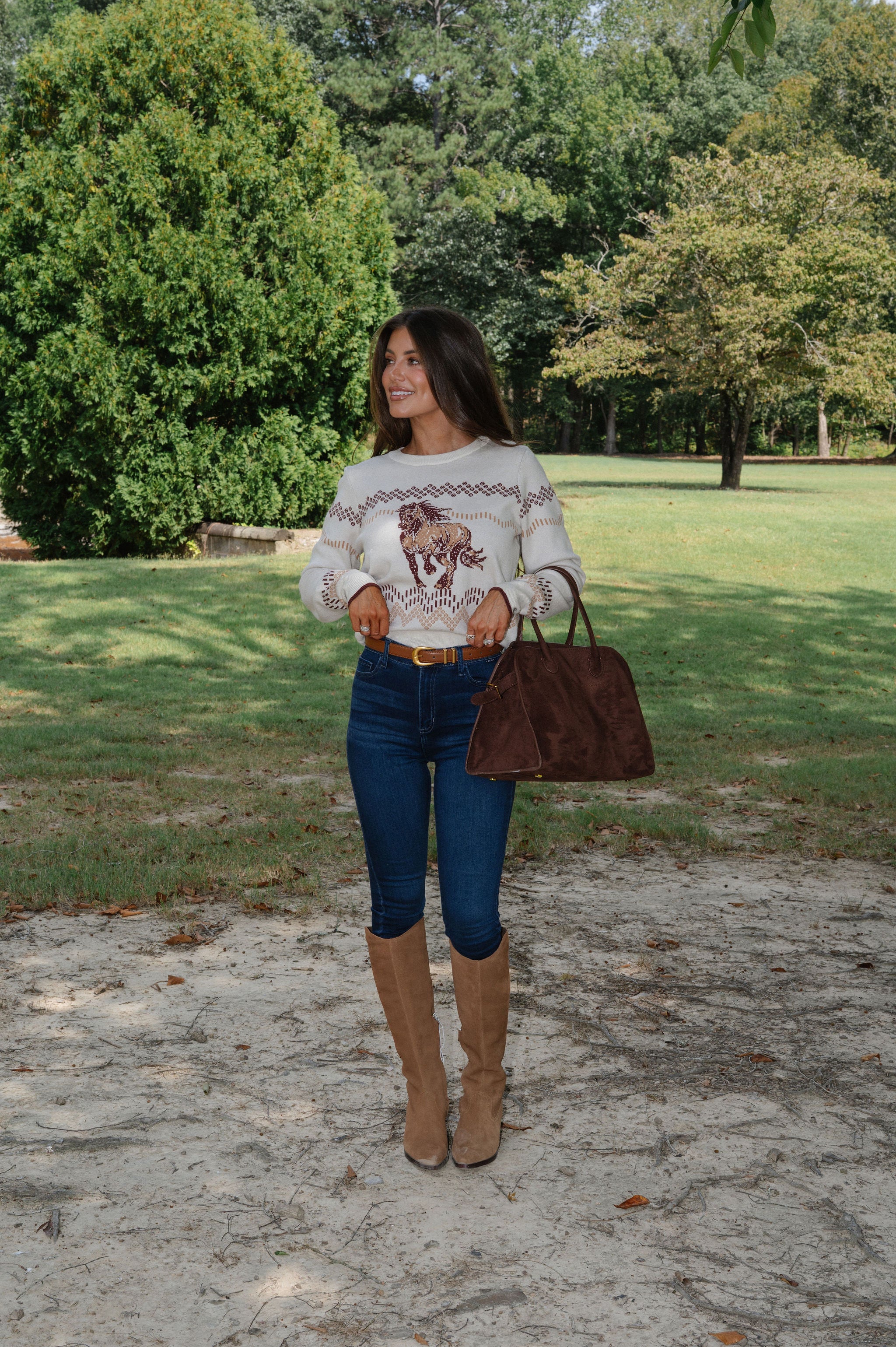 Duke Graphic Sweater-Ivory/Camel